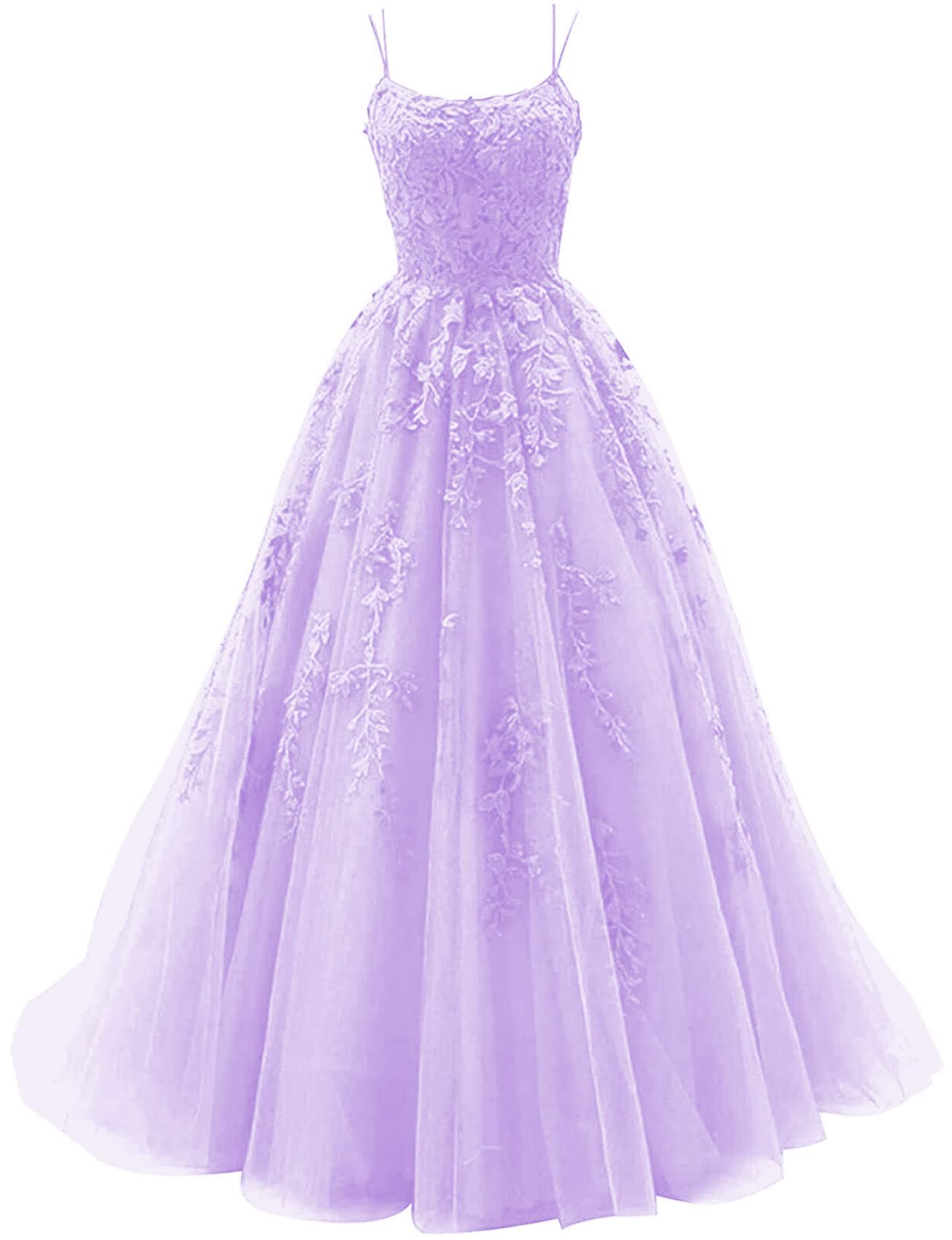 Tulle Prom Dresses Long Ball Gown Lace Appliques A-Line Formal Evening Dress