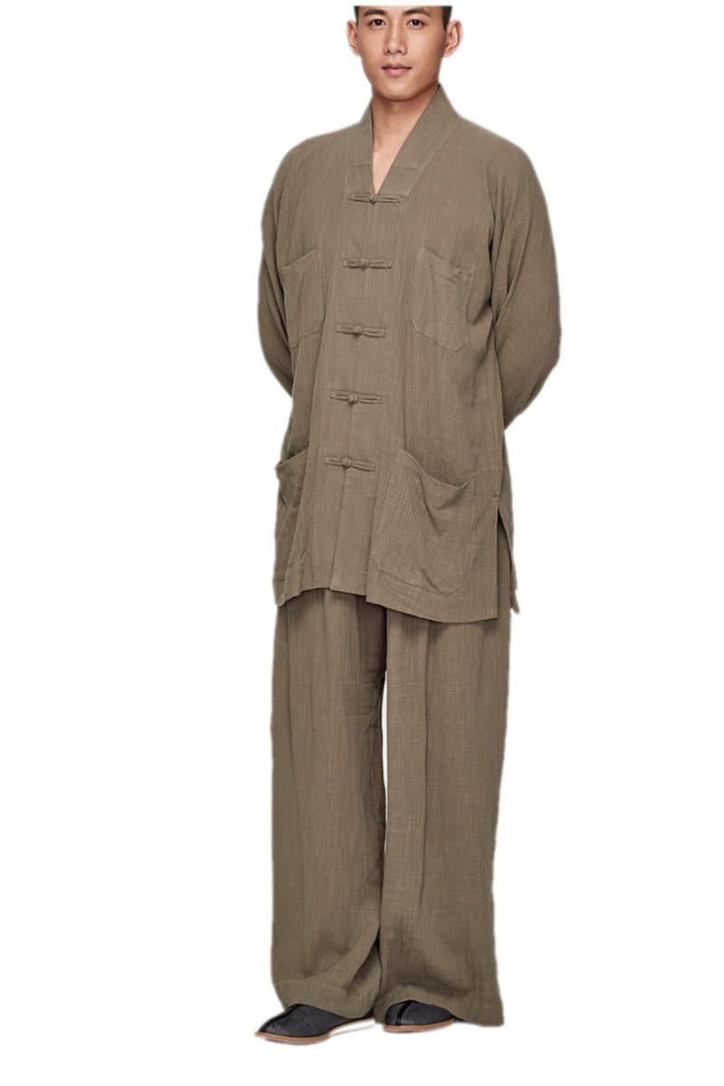 Mens Buddhist Monk Religion Suit Casual V-Neck Sets M-XXL