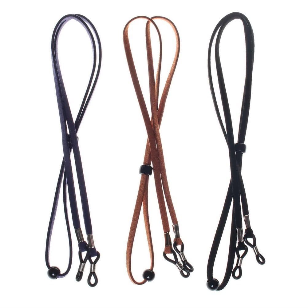 SUMAJU Eyeglass Chain, 3 Pieces PU Leather Eyeglass Strap Classic Glasses Holder Spectacles Cord Retainer Lanyard Adjustable End