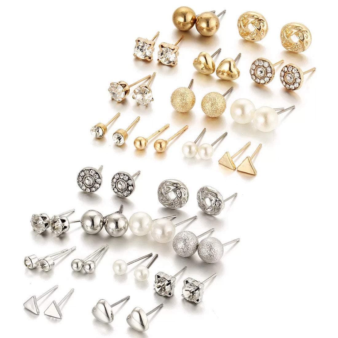 Girls/Women'S Gold Plated Combo Of 24 Stud Tops Earrings Jewellery (Golden)