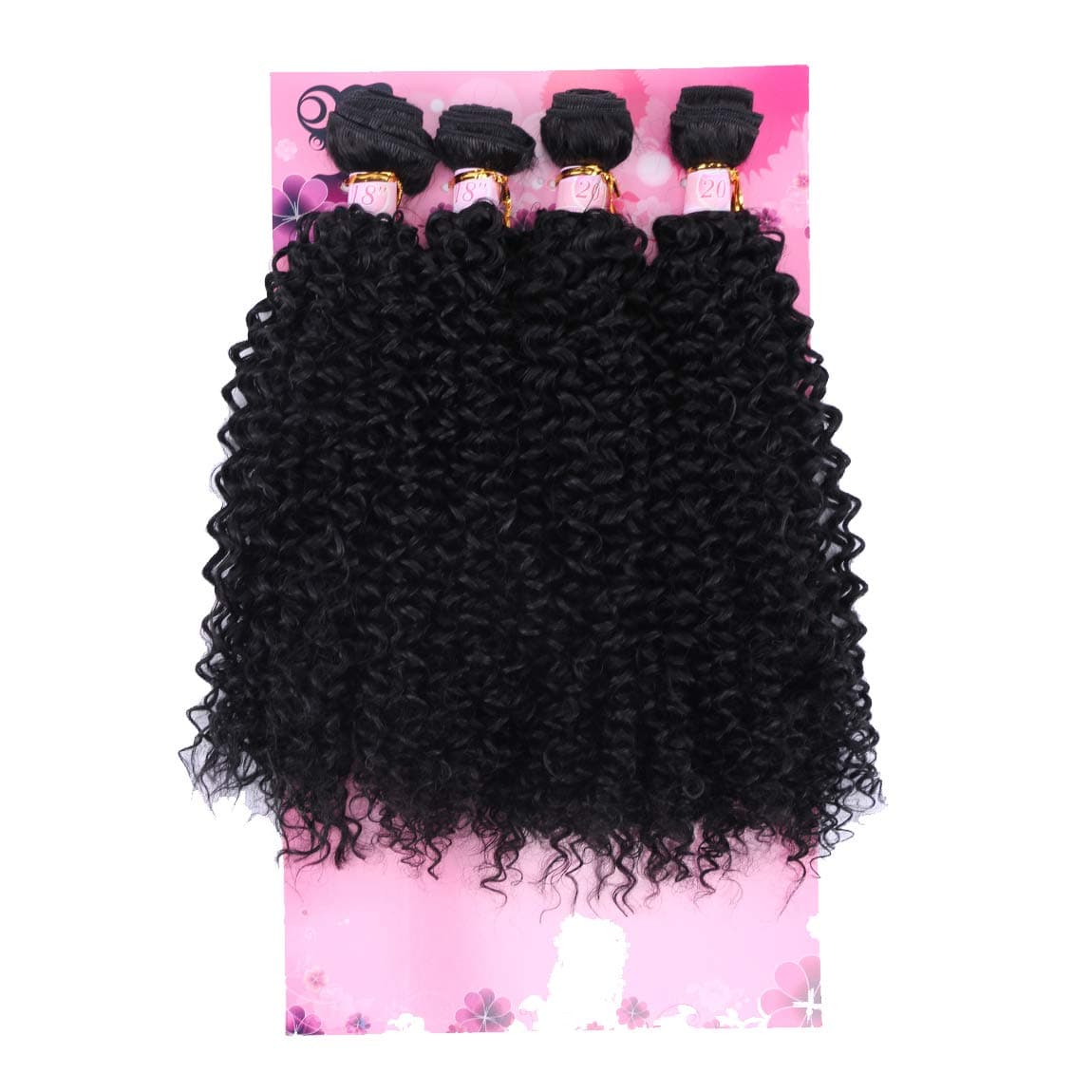 FRELYN Kinky Curly Synthetic Hair Weave 4 Bundles Black Colour 18 18 20 50cm High Temperature Heat Resistant Fibre