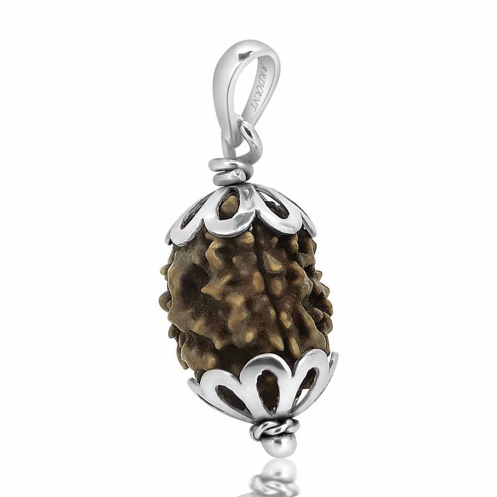 Nepali & Indian Rudraksha Pendant in 925 Sterling Silver – Natural, Certified, Spiritual Beads for Men & Women