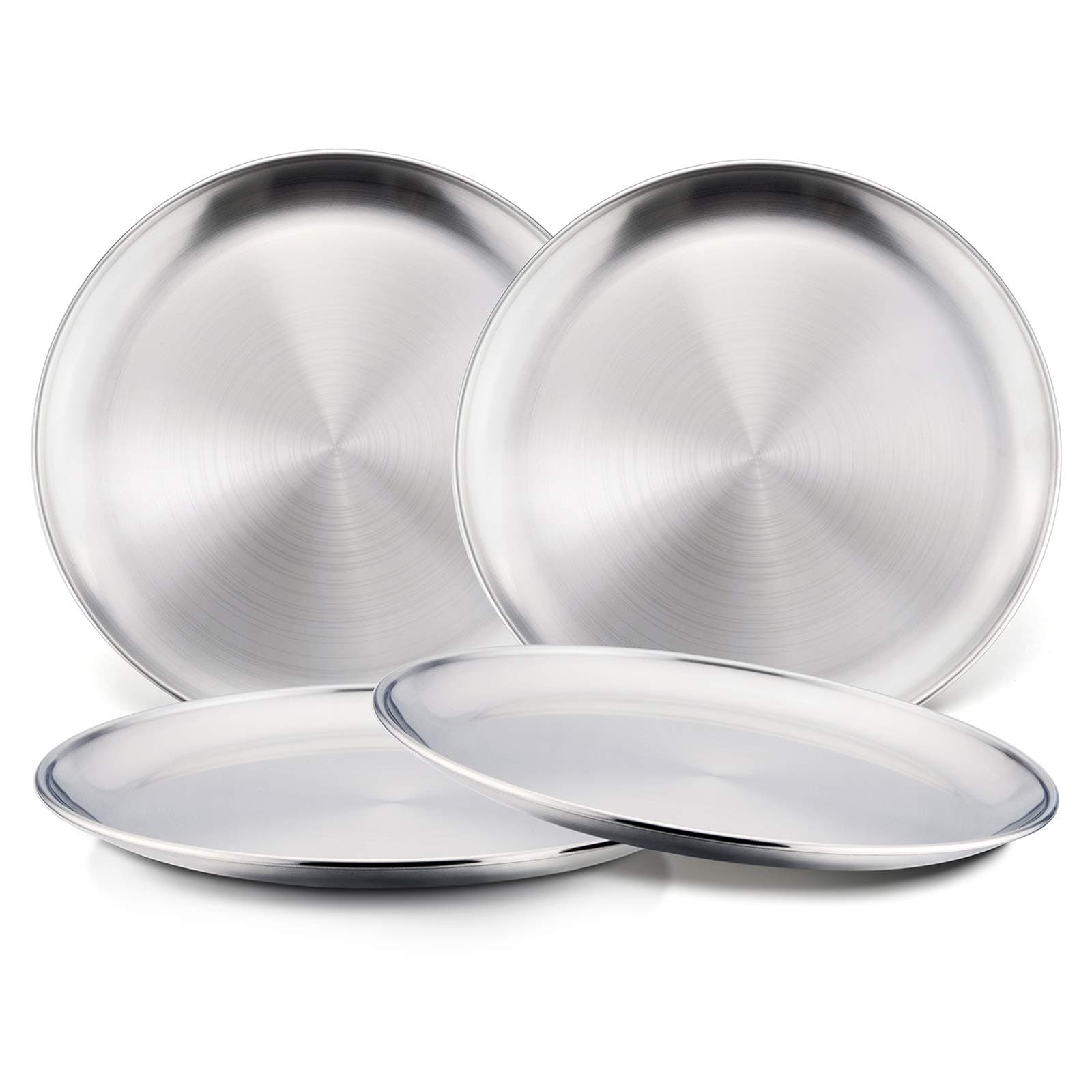 HaWare Toddlers Kids 18/8 Stainless Steel Plates, Durable Metal 304 Feeding 8in Dishes for Serving/Snack/Camping, No Plastic and Dishwasher Safe - 4 Pack
