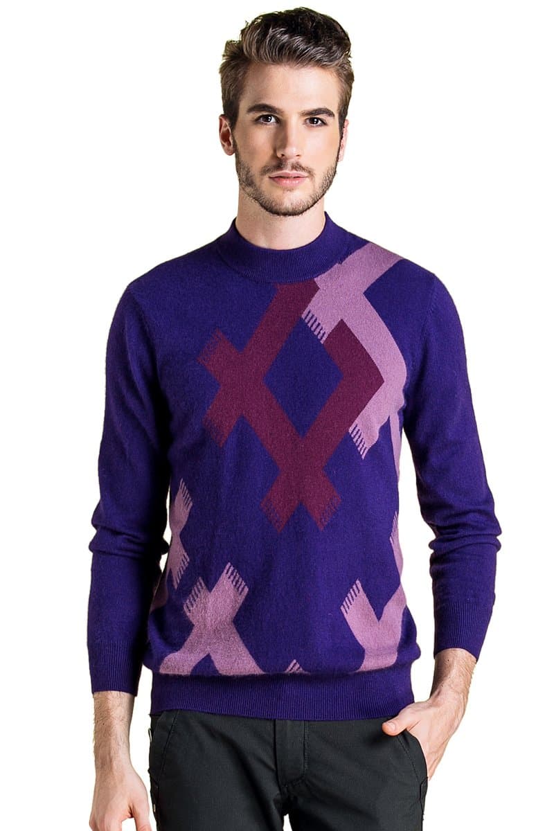 ZHILI Men's Mock Roll Neck Jumper - 100% Cashmere