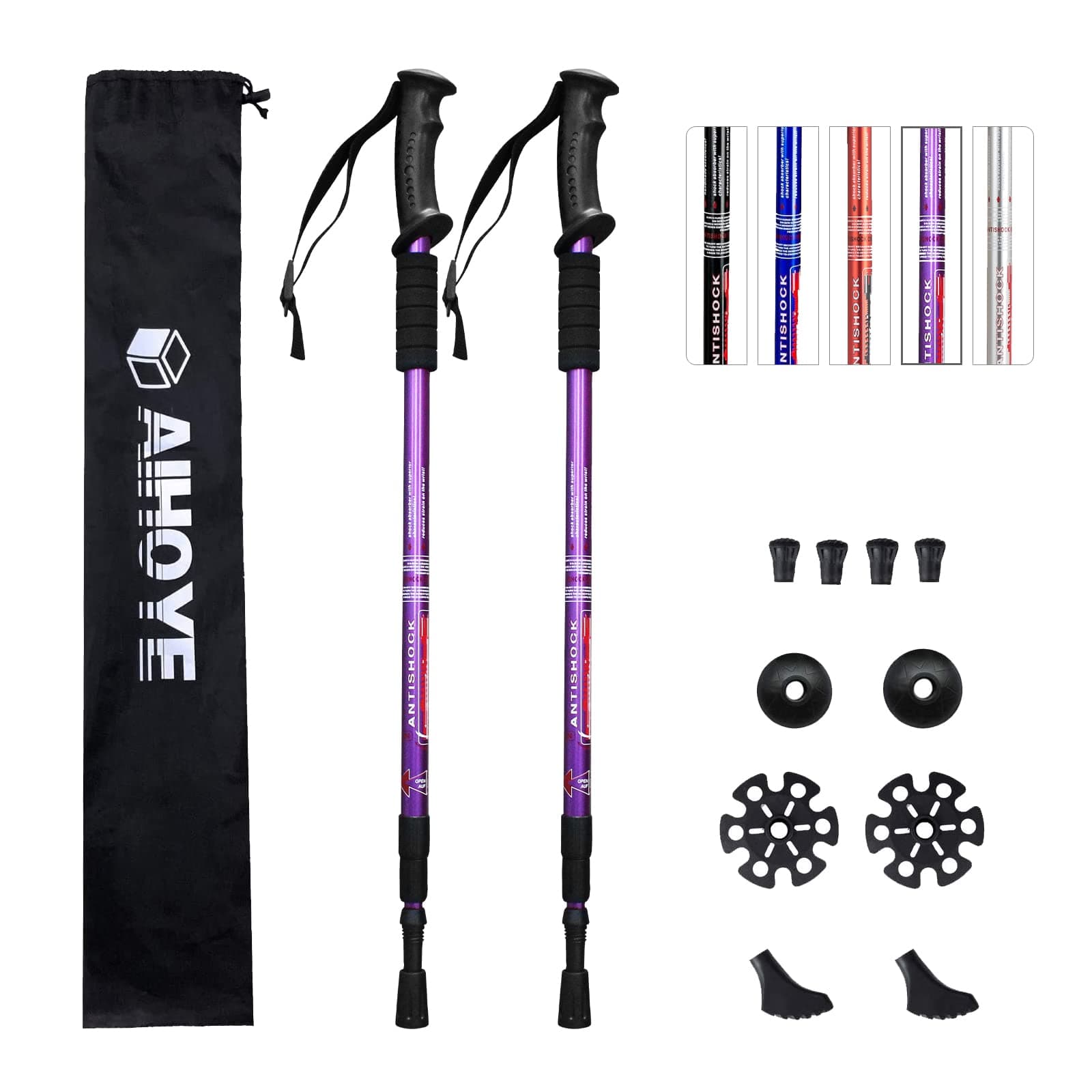 Aihoye Hiking Trekking Poles, 2 Pack Collapsible,Lightweight, Anti Shock, Hiking or Walking Sticks,Adjustable Hiking Pole for Men and Women (Purple) Aluminum