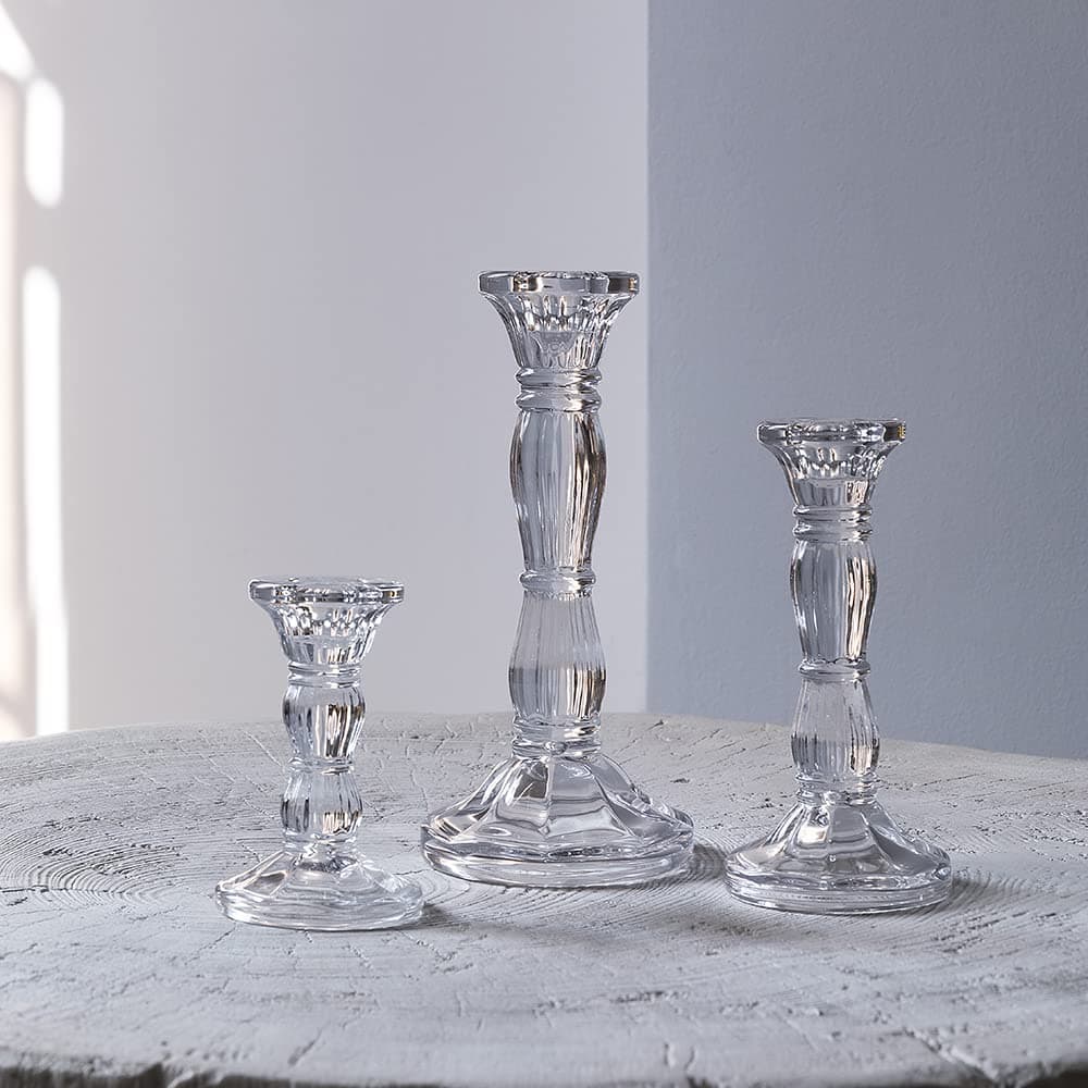 3Pack Glass Candle Stick Holders - Clear Crystal Taper Candles Holder– Table Centerpieces for Buring Candles, Led Taper Candle,Party and Wedding Decoration(4,6,8inches Tall)