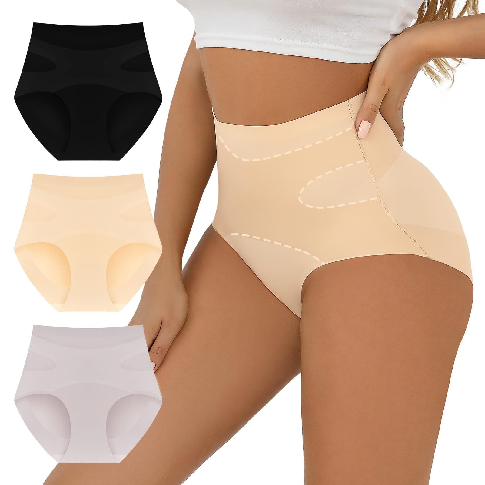 FallSweetNo Show Tummy Control Underwear for Women High Waisted Panties Comfy Briefs Pack