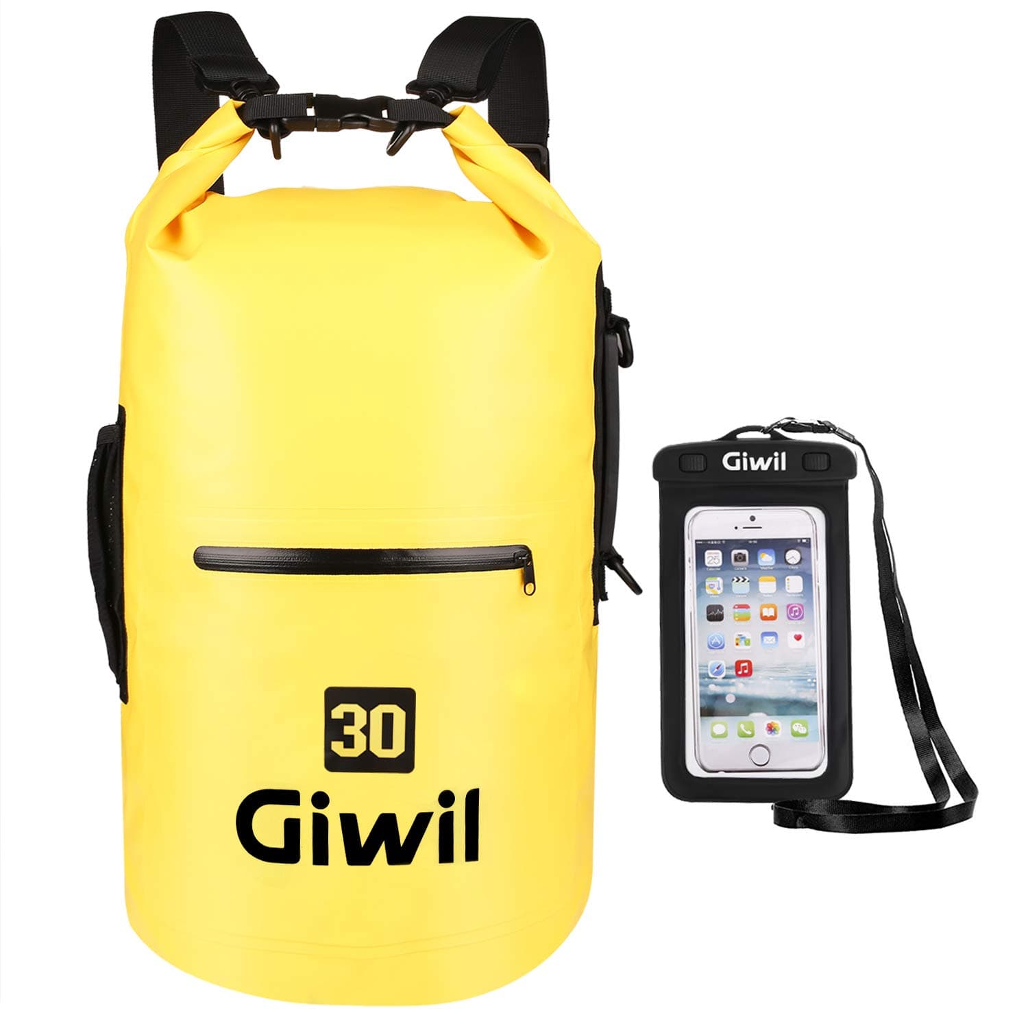 Giwil 10L 20L 30L Premium Waterproof dry Bag, Roll Top Dry Compression Sack Waterproof Phone dry Bag Case Dual Long Adjustable Shoulder Strap Included Foldable Backpack Kayaking Boating Canoeing