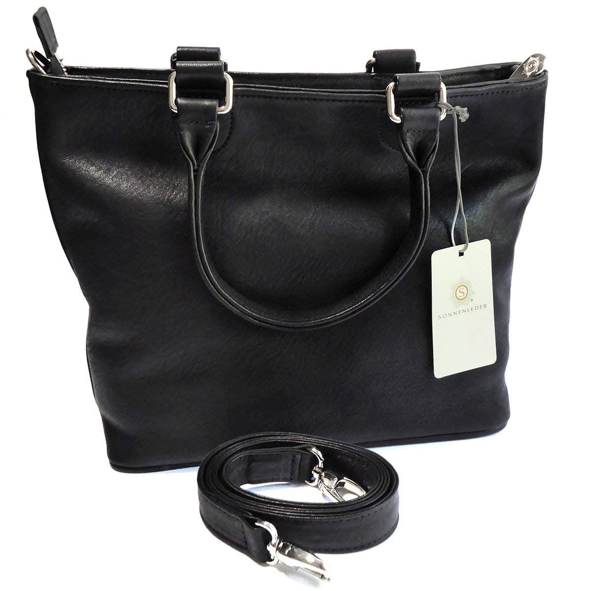 Sonnenleder "Denia" High Quality Leather Handbag, Color: Black, Lining: Fire Engine Red, Natural Leather * Made in Germany