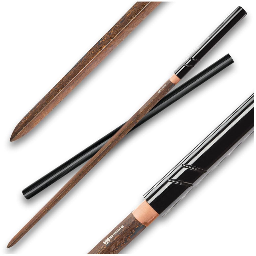 Shinwa Shirasaya Sword – Color Options | Hand-Forged 29" Black Damascus Steel Blade | Traditional Japanese Shirasaya with Lacquered Hardwood Saya and Handle | 40.25" Overall Length Collector Katana