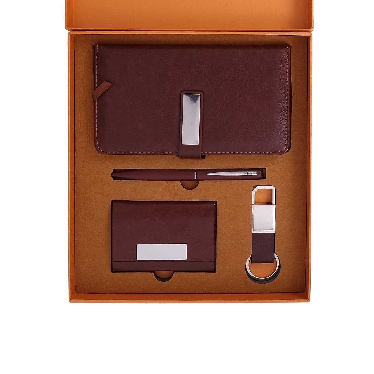 FABULASTIC 4 in 1 Combo Gift Set with Diary, Pen, Card Holder and Metal Keychain | Birthday Gift for Boyfriend/Husband/Friend Special | Gift Hamper for Men | Corporate Gifts for Men (Brown)