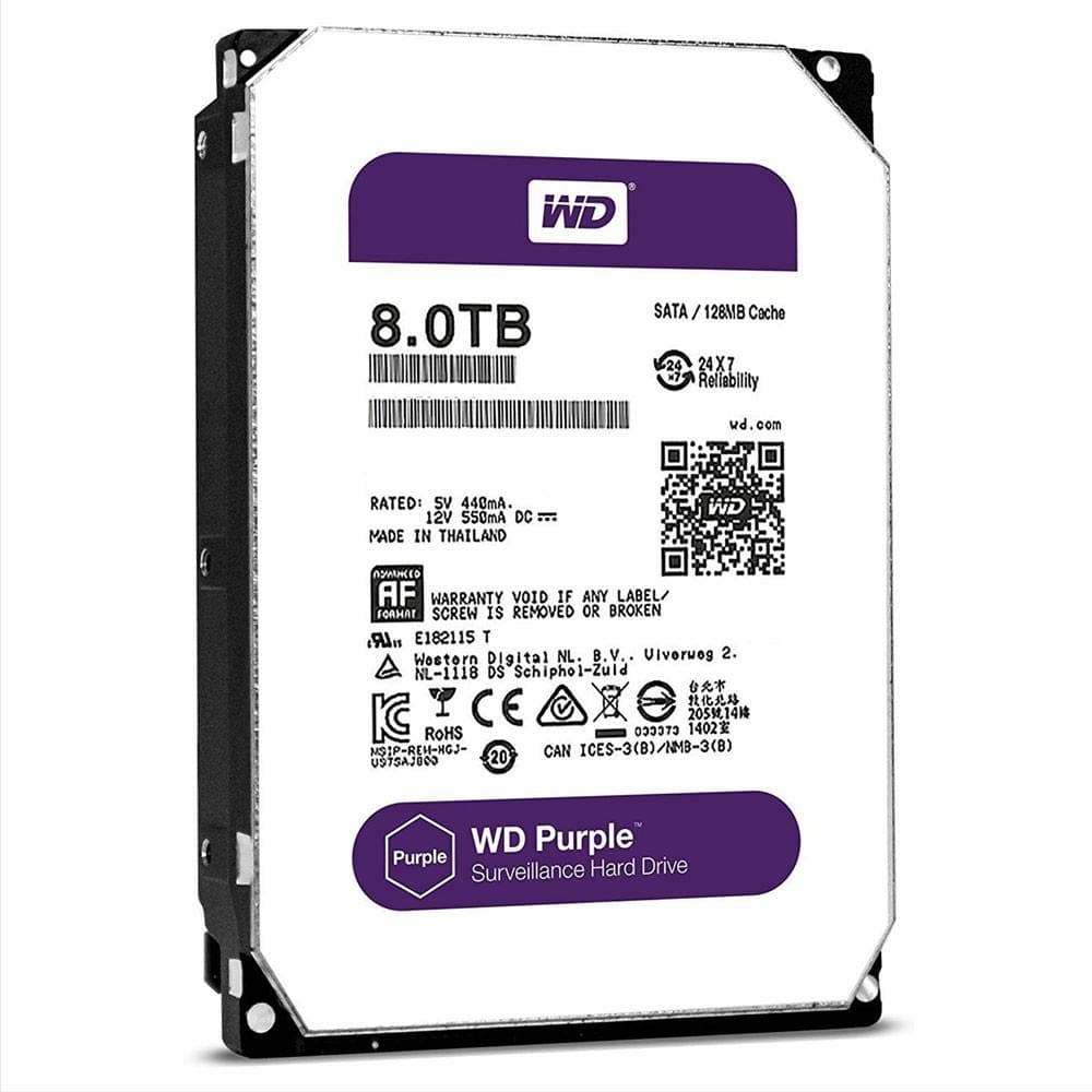 Purple 8TB Surveillance Hard Disk Drive - 5400 RPM Class SATA 6 Gb/s 128MB Cache 3.5 Inch - WD80PURZ