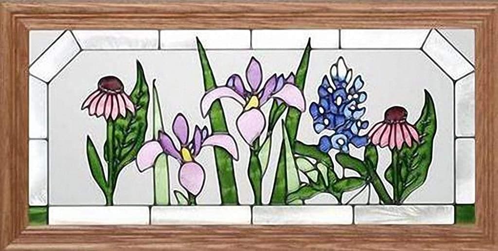 Flowers ~ Texas Wildflowers 22.5" Wide x 11.5" High Hand Painted Art Glass Panel