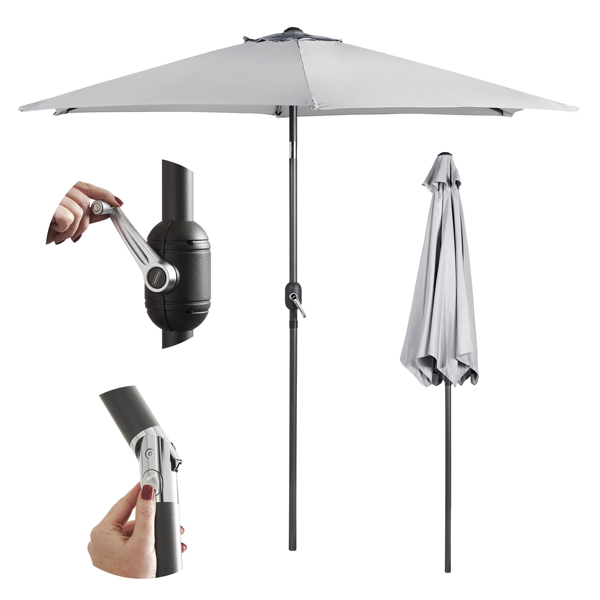 – VonHaus Parasol 2.7M – Parasol Umbrella for Outdoor, Garden, Patio – Sun Shade Canopy with Hand Crank, Tilt Function, UV30+ Protection, Air Vent, Powder Coated Steel Frame
