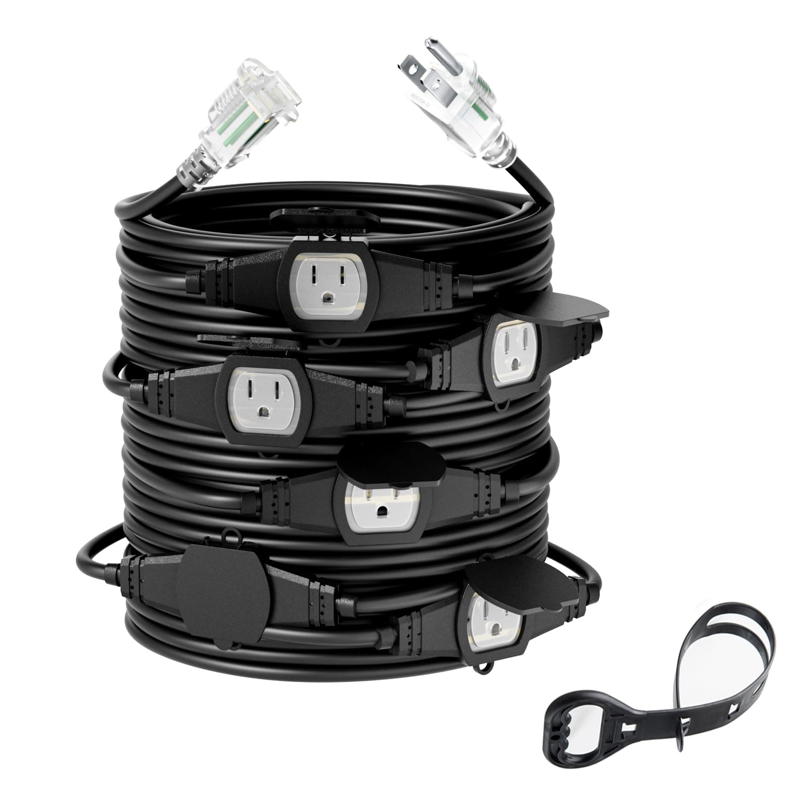 50FT 14 Gauge Outdoor Power Extension Cord,Seven Outlet Cable.Multiple Evenly-Spaced Plug Ideal for Landscaping Light,Stage Backlines,Holiday Decoration and Christmas,ETL Listed