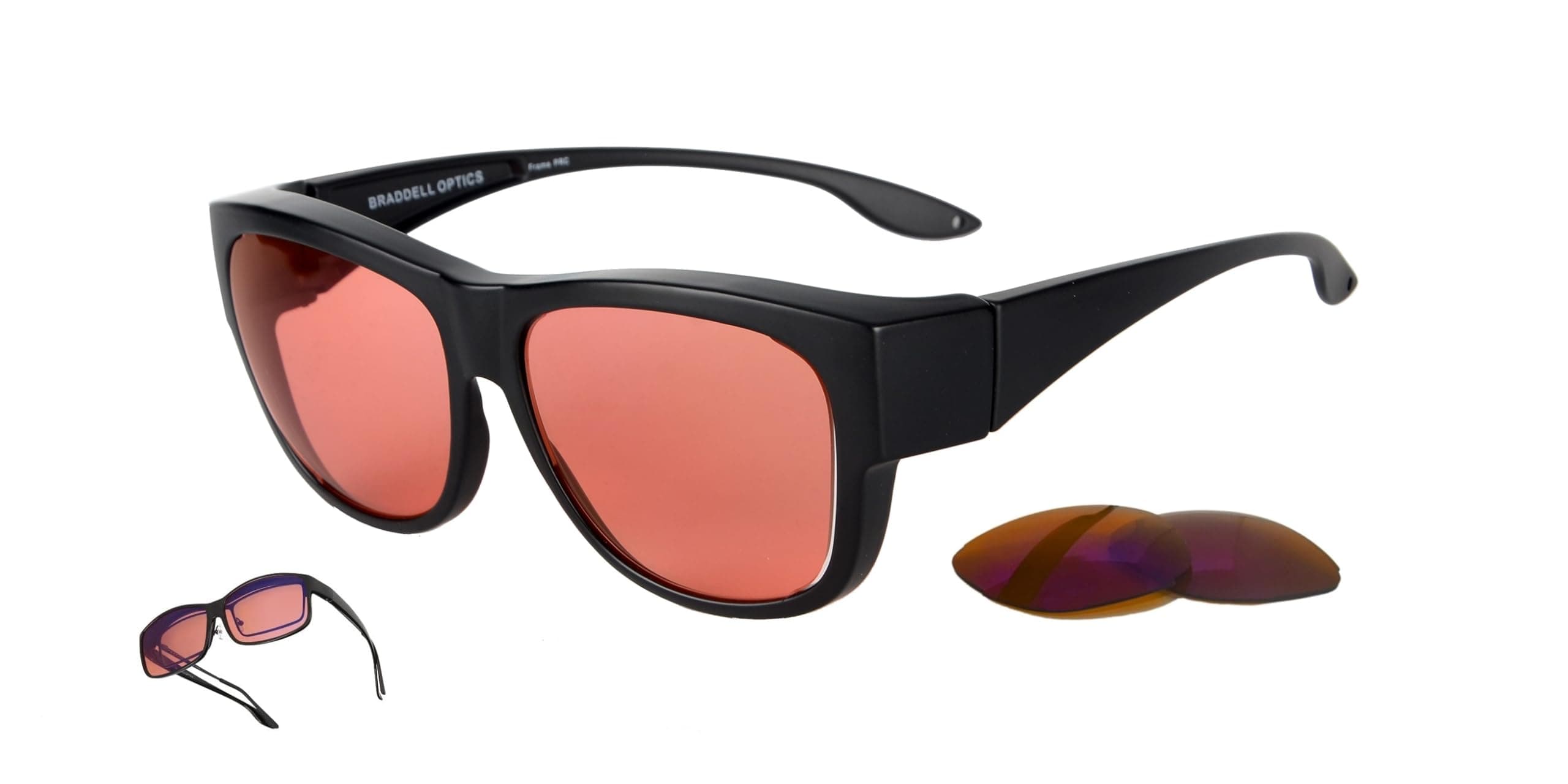 BRADDELL FL-41 Rose Fit-over Glasses with FL-60 Interchangeable Lenses for Migraine Light Sensitivity and Fluorescent LED Glare (Large)