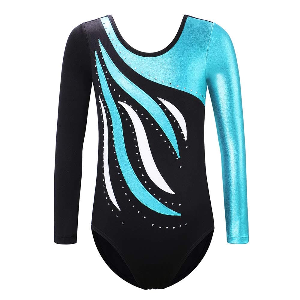 Gymnastics Leotards for Girls Long Sleeve Sparkle Leotards Shiny Athletic Ballet Dance Leotard 3-16 Years