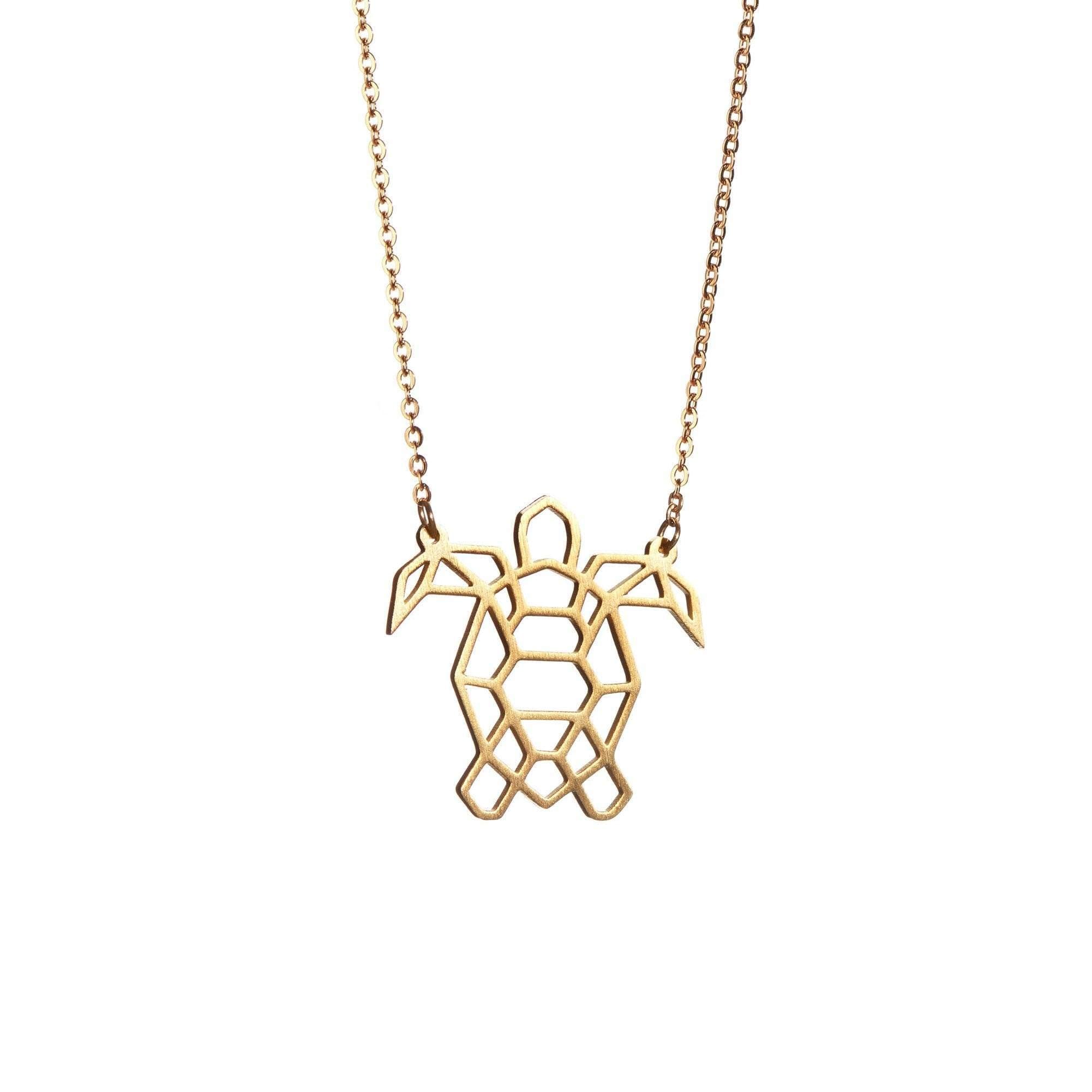 La Menagerie Turtle Gold Origami Jewellery - Gold Geometric Chain Necklace – 18 Karat Plated Gold Necklace for Women & Girls – Stylish Turtle Pendant Necklace