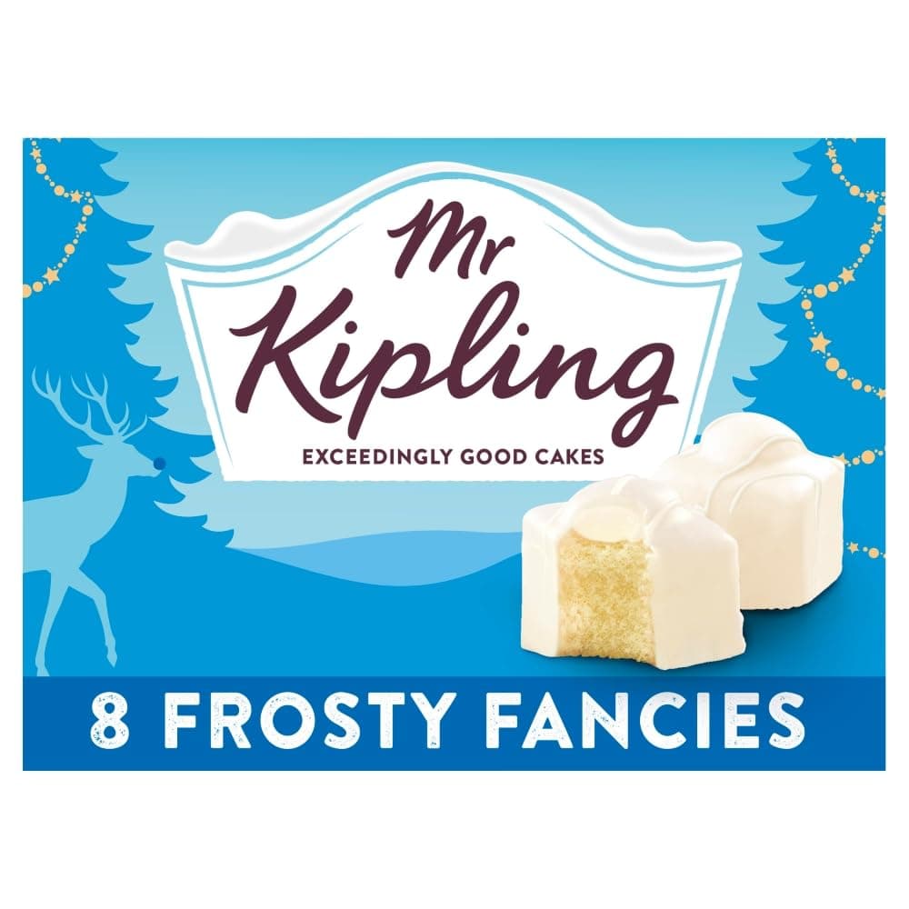 Mr Kipling Frosty Fancies Christmas Cakes, Ideal for Celebrating the Festive Season, 8 Treats (Pack of 1)