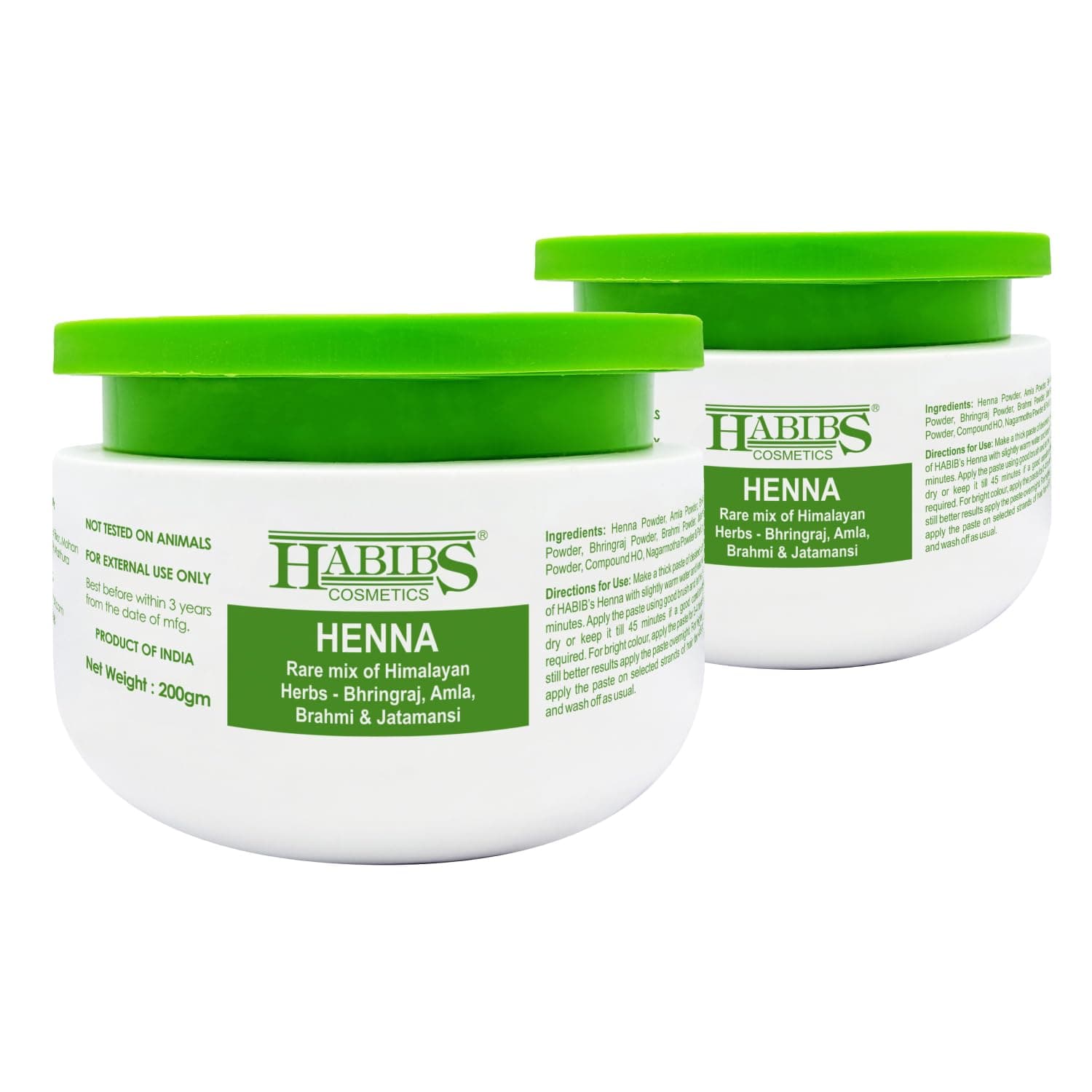 HABIBS COSMETICS Natural Henna Mehndi Powder Enriched with Bhringraj, Amla, Brahmi,Jatamansi For Natural Hair Coloring 200x2=400Gm