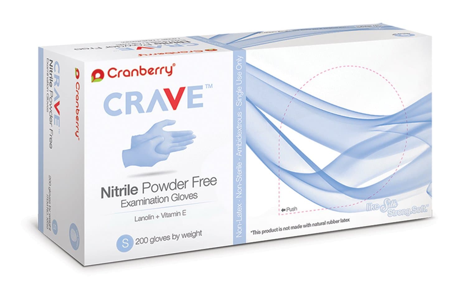 Cranberry CR3556 Crave Nitrile Powder Free Examination Glove, Small, Blue (Pack of 200)