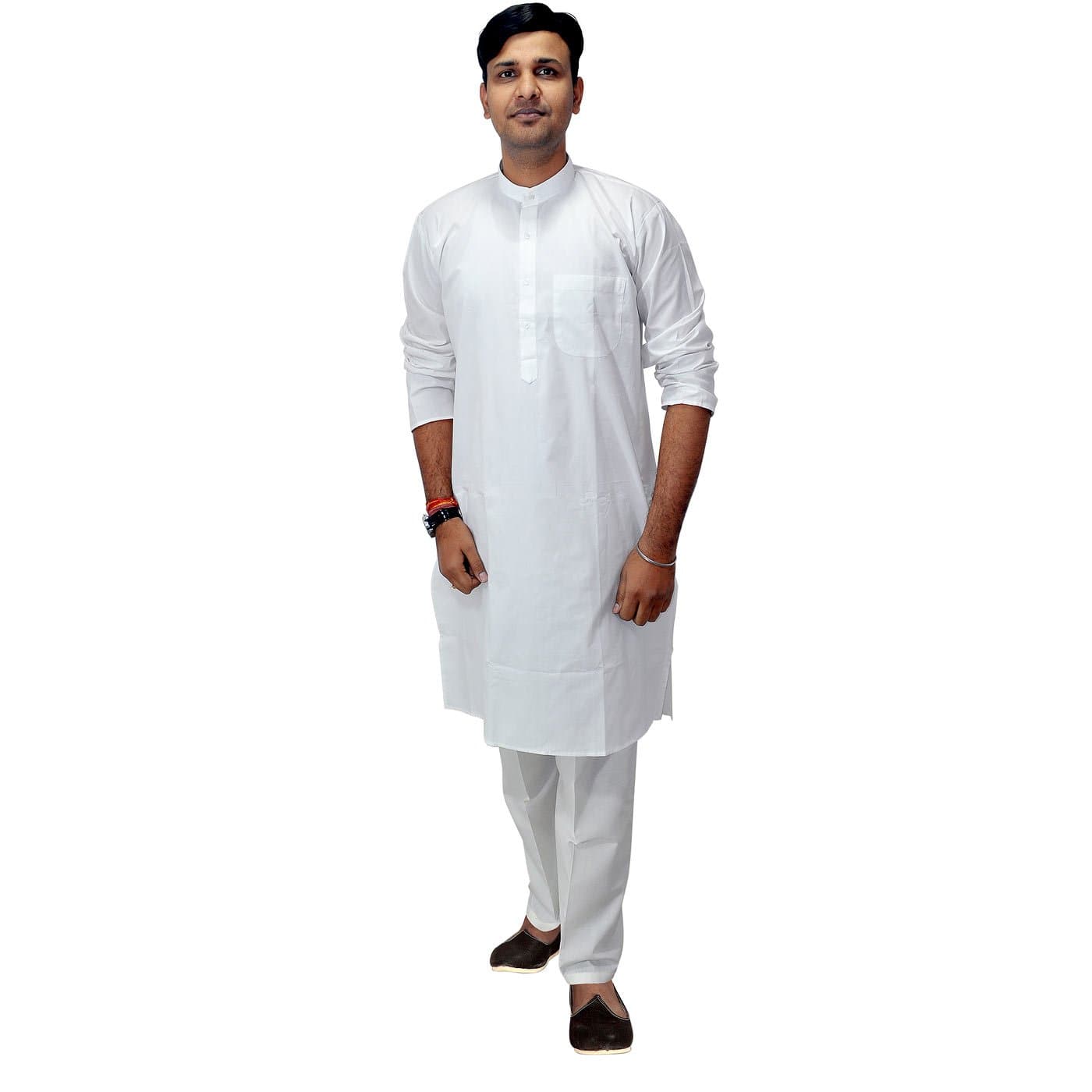 Dungri India Craft Mens Indian Clothing White Cotton Kurta Pajama Ethnic India Wear- XXL