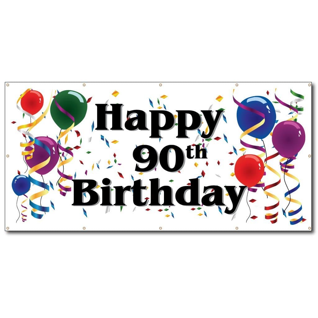 VictoryStore Happy 90th Birthday Banner 4 foot by 8 foot, Waterproof Vinyl Banner
