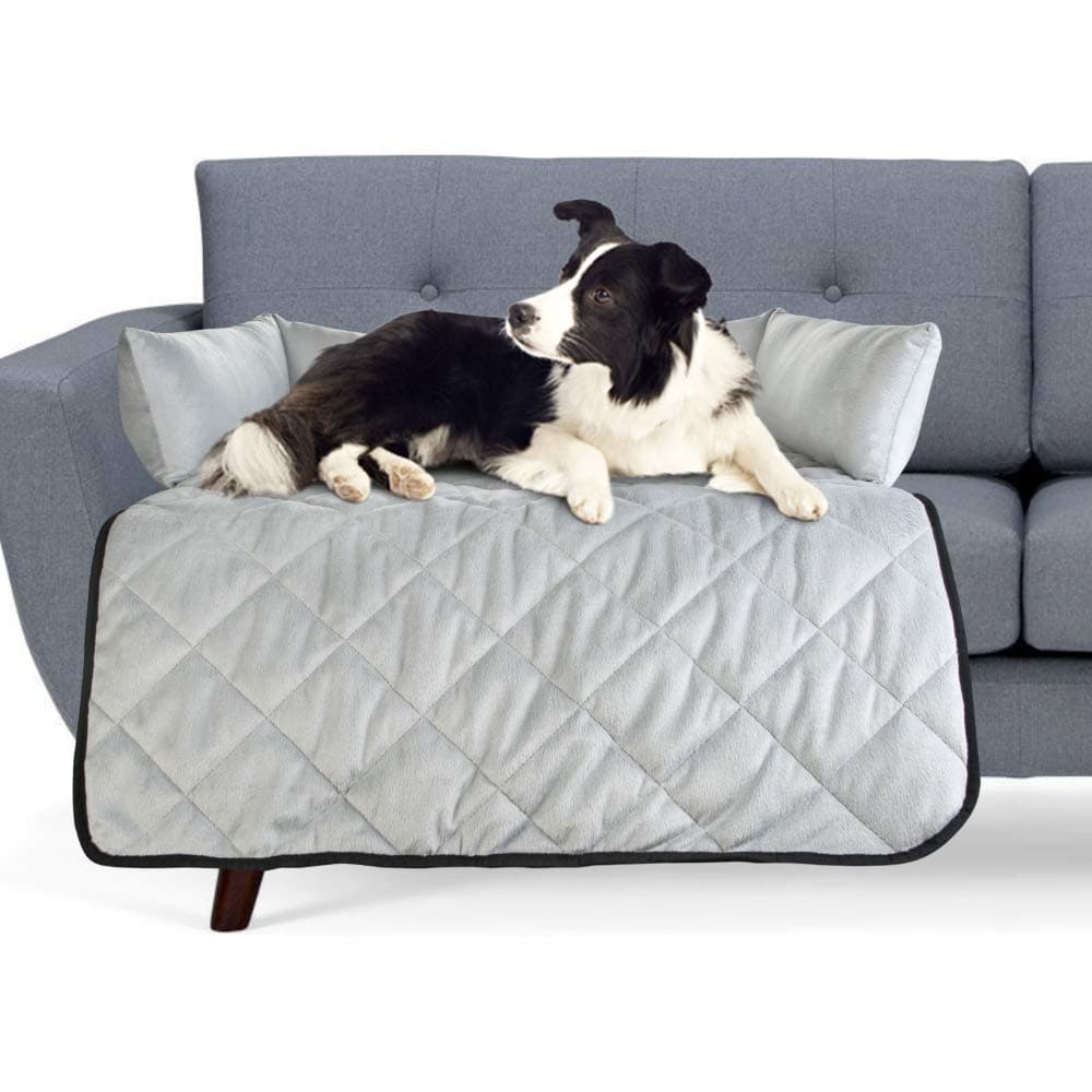 Cat & Dog Bed Couch Cover - for Sofas, Chairs or Beds - Multi Purpose Pet Bed, Sofa & Furniture Protector for Pets with Bolster Cushions for Comfort and Protection (Large, Light Grey) …