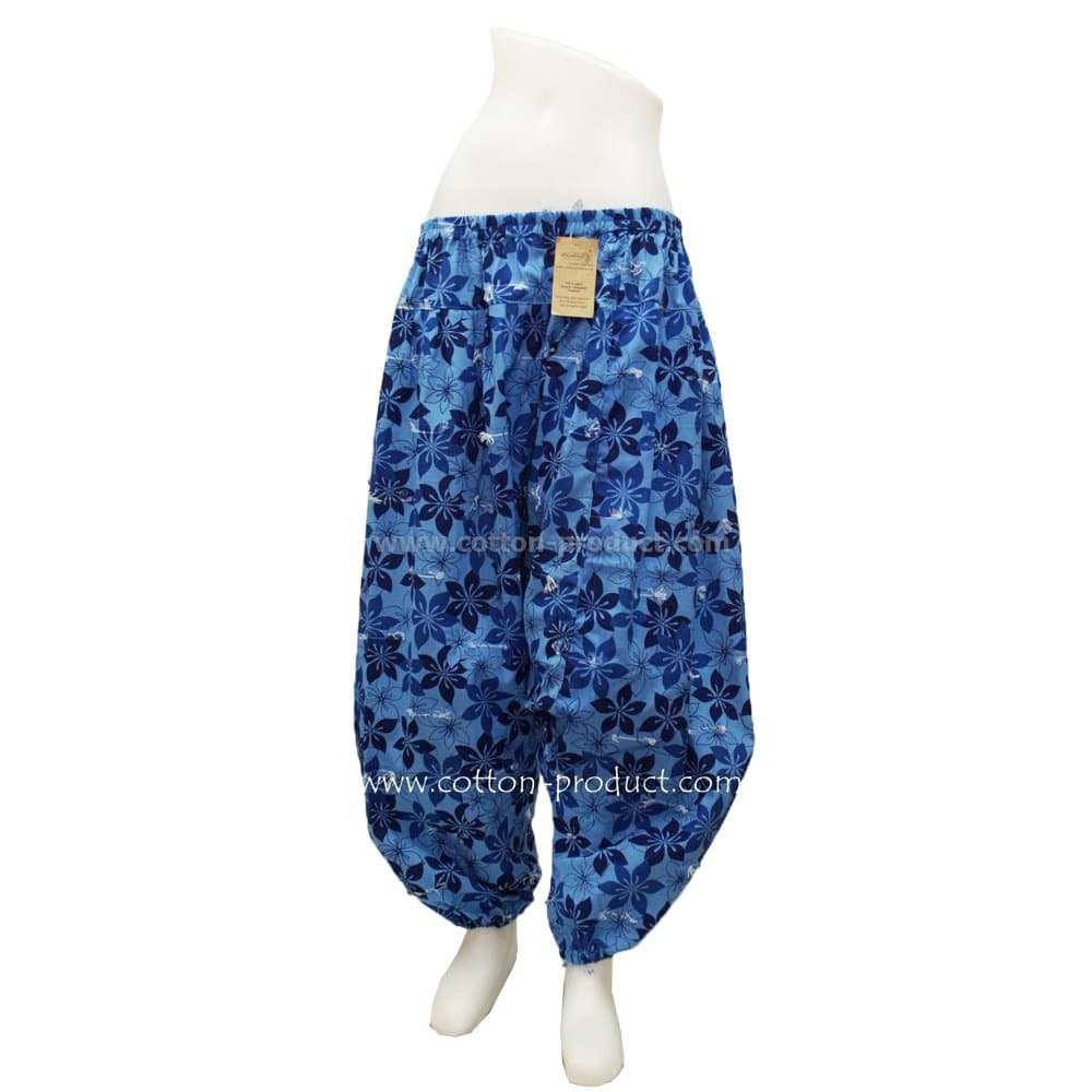 Sky Blue Yoga Massage Elastic Fisherman Trousers Harem Pants Flowers Thai Style