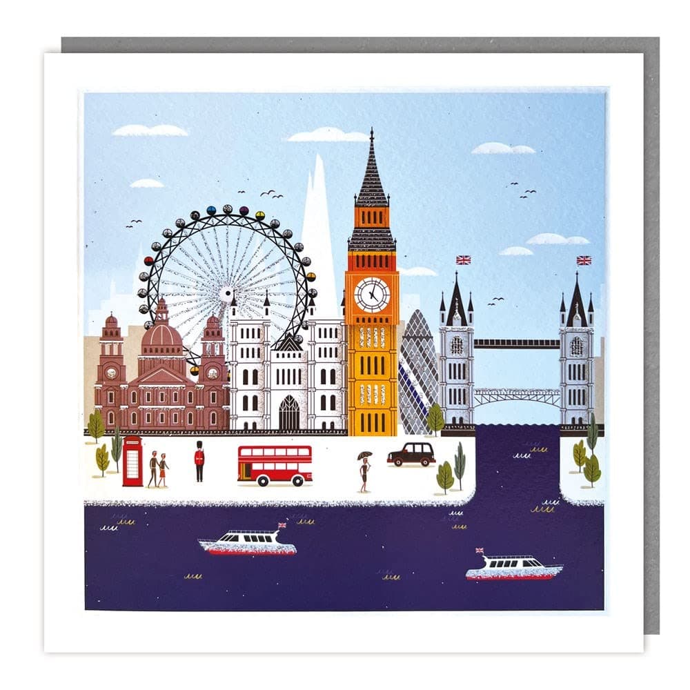 General Male/Female Birthday/Blank Card - London Landmarks with Silver Flitter - Eco-Friendly & Recyclable - Made in the UK
