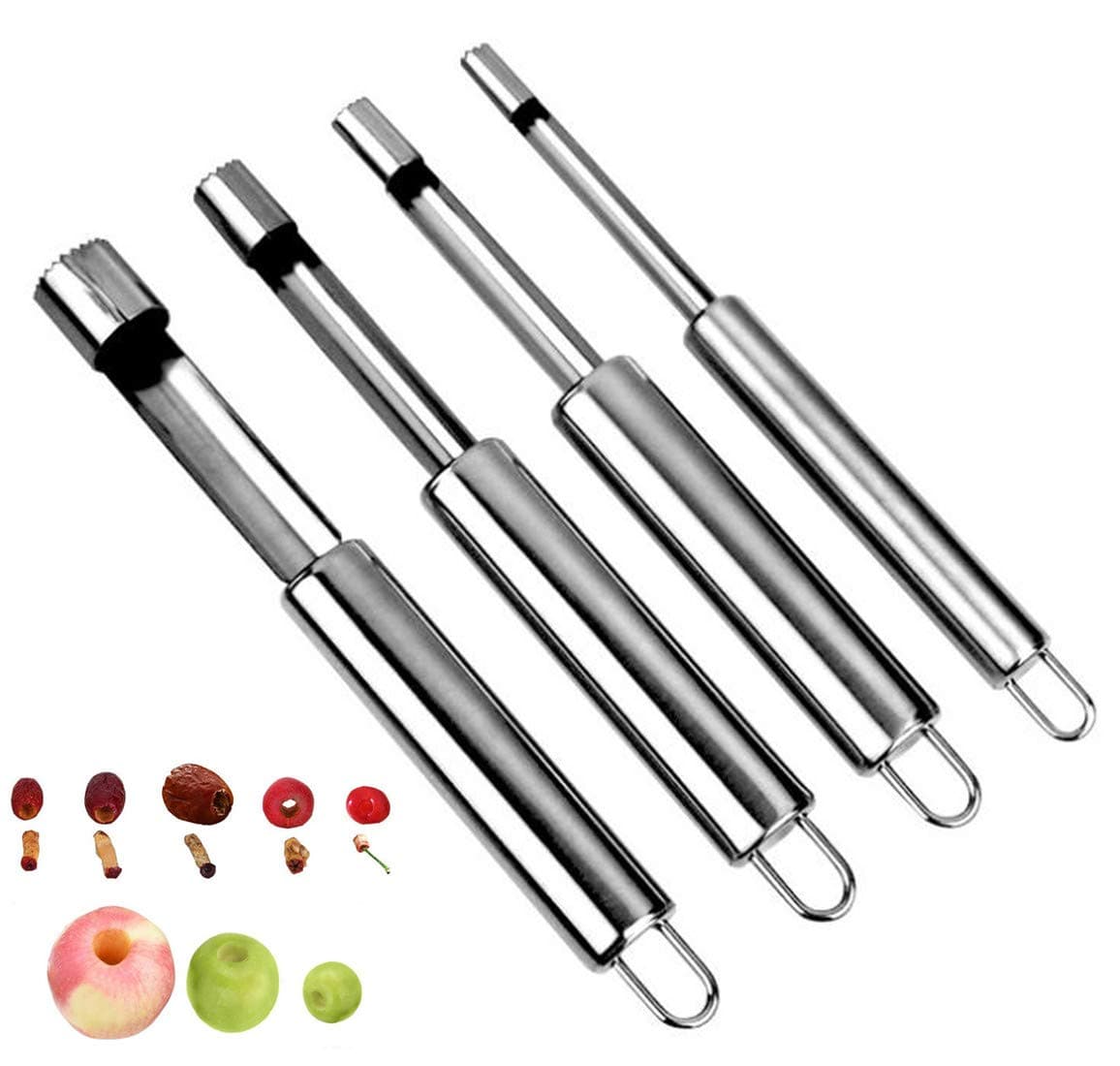 SvaTao Corer and Pitter Set of 4, Multi-Function Corer and Pitter Remover Set, Stainless Steel Core Remover Tool for Apple, Pear, Cherry, Jujube, Red Dates or More with Sharp Serrated Blade