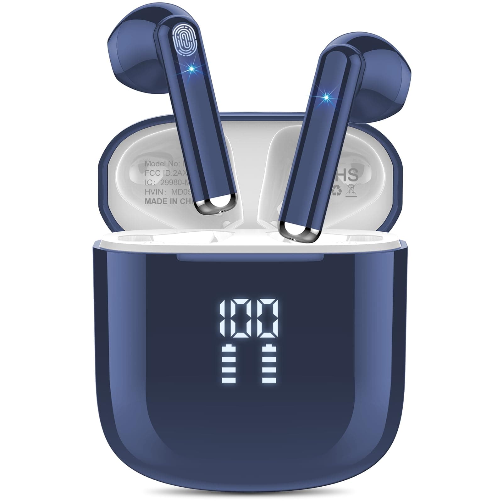OYIB Wireless Earbuds, Bluetooth 5.3 Headphones in Ear with Stereo Sound, 4 ENC Noise Cancelling Mic Bluetooth Earbuds 25H Playtime, LED Display Wireless Earphones IP7 Waterproof, Deep Blue