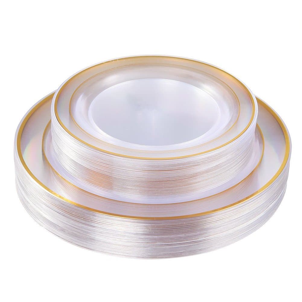 I00000 Gold Plastic Plates 60 Pieces, Disposable Gold Plates, Crystal Plastic Party Plates Includes: 30 Dinner Plates 10.25 Inch and 30 Salad Plates 7.5 Inch