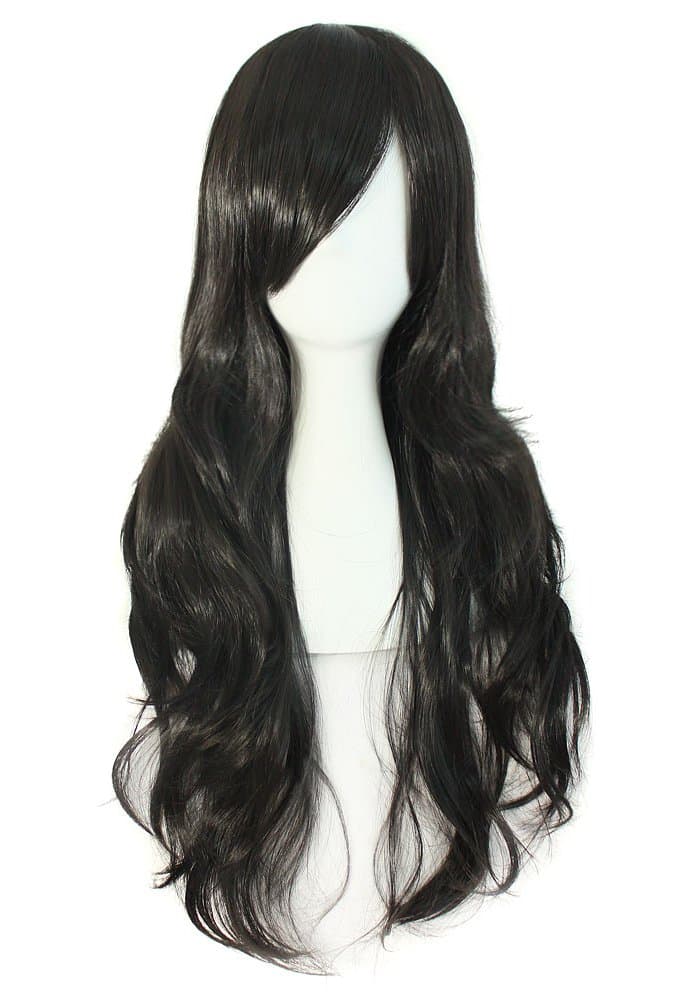 MapofBeauty (Black) - 28" 70cm Long Curly Hair Ends Costume Cosplay Wig (Black)