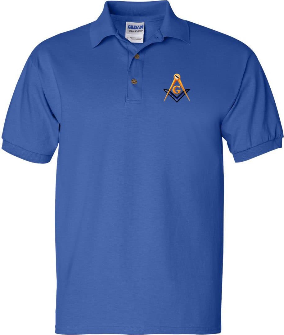 Mason Blue Lodge Polo Golf Shirt Square and Compass