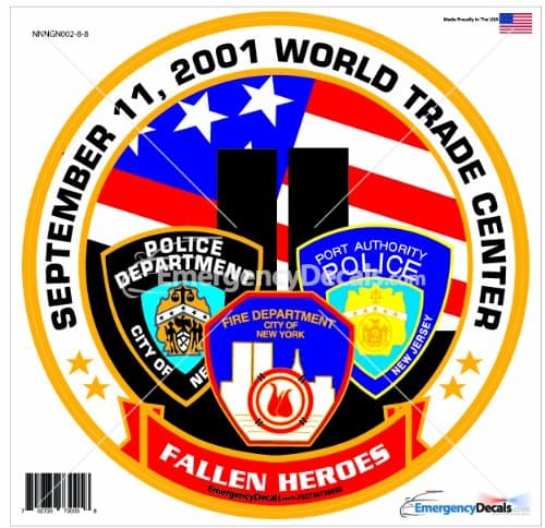 911 Memorial 8 inch decal: Fallen Hero's Police, Fire & Port Authority
