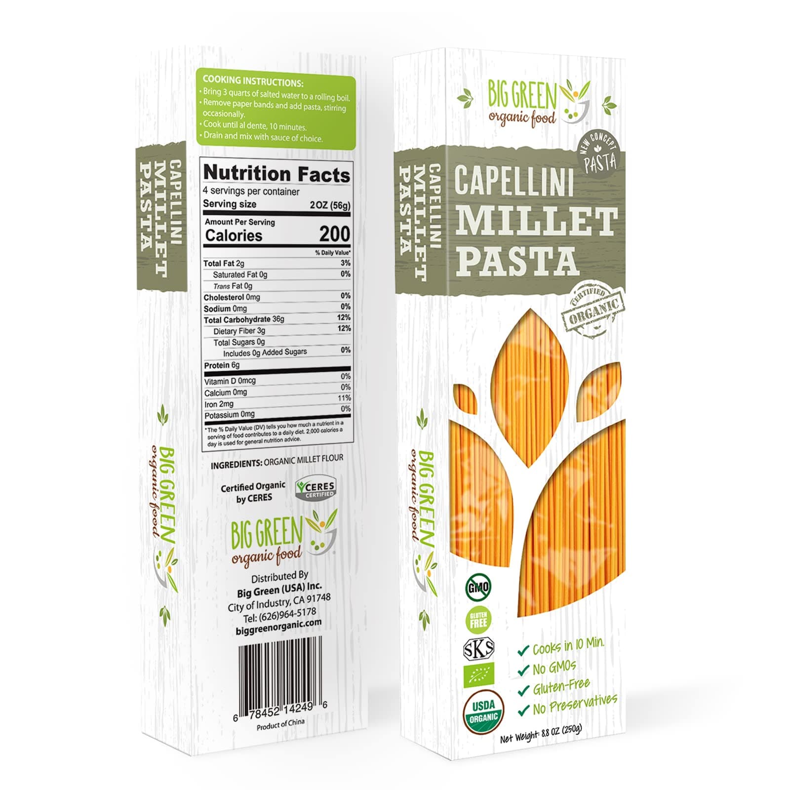 Organic Millet Capellini, Gluten-Free, Lectin-Free, Non-GMO, Vegan, Wheat and Rice Alternative, 8.8oz (1)
