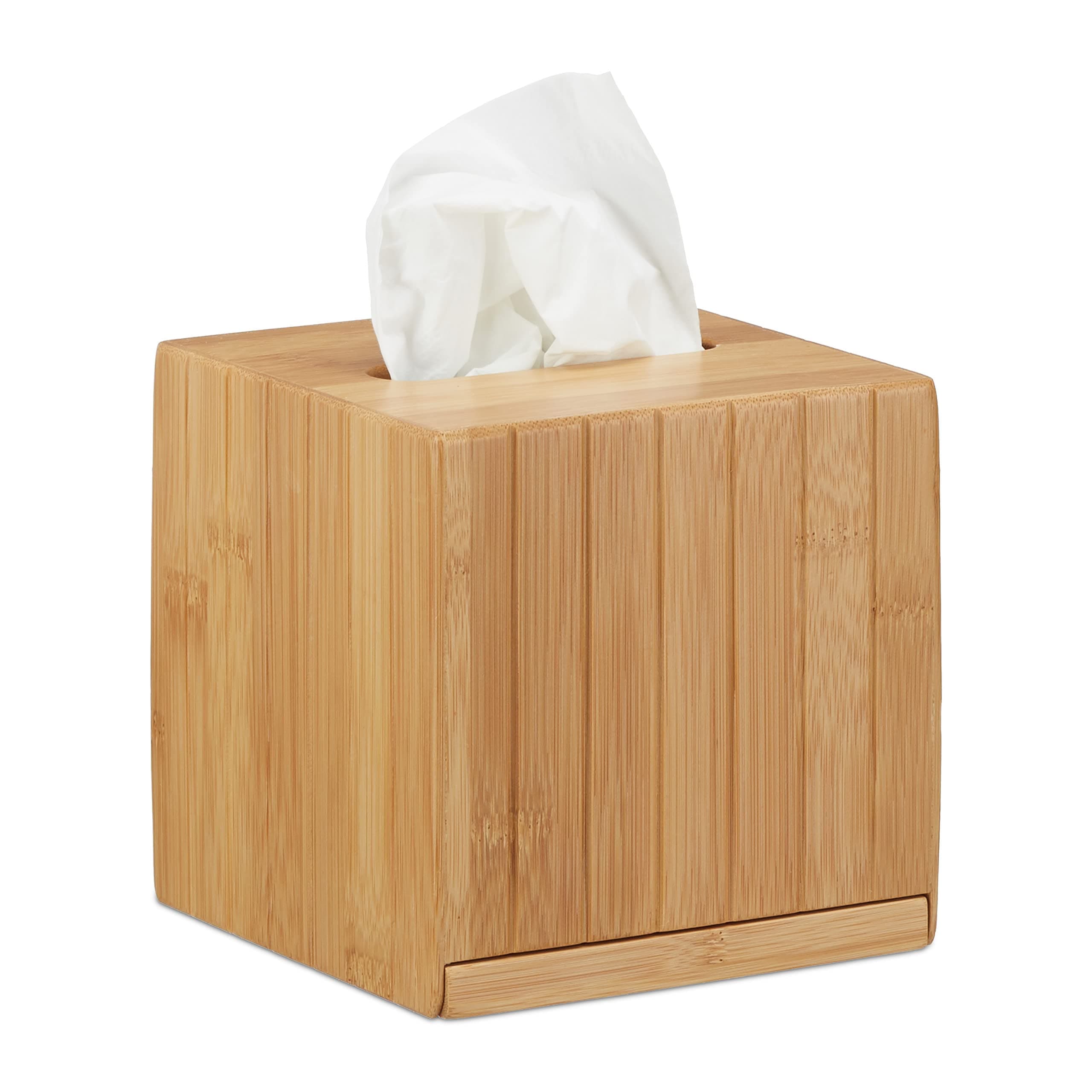 Square Facial Tissue Box, Wooden Bamboo Cosmetic Tissue Dispenser, Cover, HWD: 14 x 14 x 14 cm, Natural