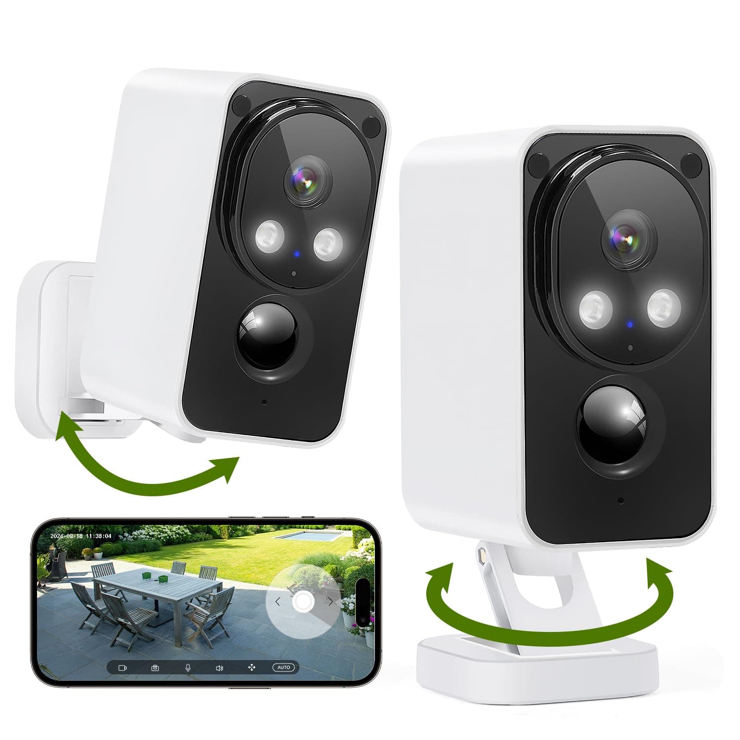 Security Cameras Wireless Outdoor 180° Pan Rotate 2K Color Night Vision Cameras for Home Security Motion Detection Siren 2-Way Talk Battery Powered IP65 Waterproof 2.4GHz WiFi Cloud/SD Storage 2-Pack