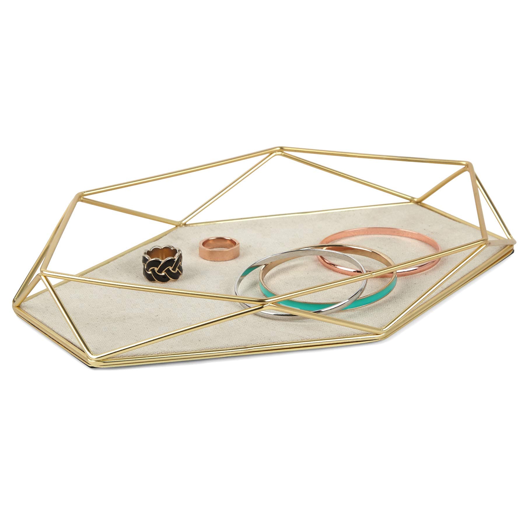 Umbra Prisma Tray, Geometric Plated Jewelry Storage, Matte Brass