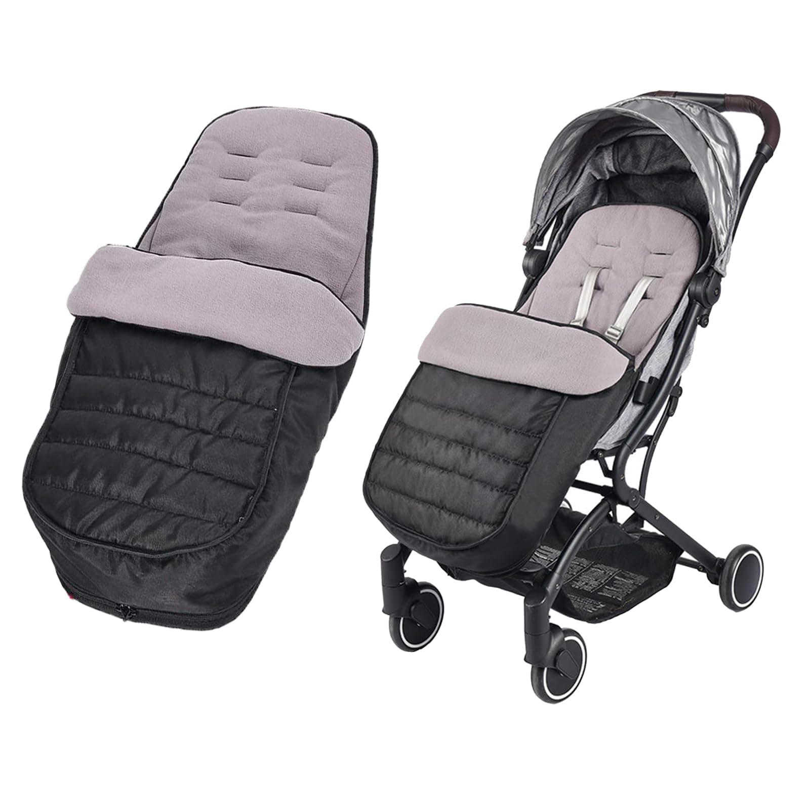Universal Pushchair Footmuff Fleece Lined Stroller Pram Waterproof and Windproof 2 in 1 Foot Cover Winter Warm Detachable Baby Stroller Liner Infant Toddler Buggy Thicken Footmuff Bag with Dual-zips