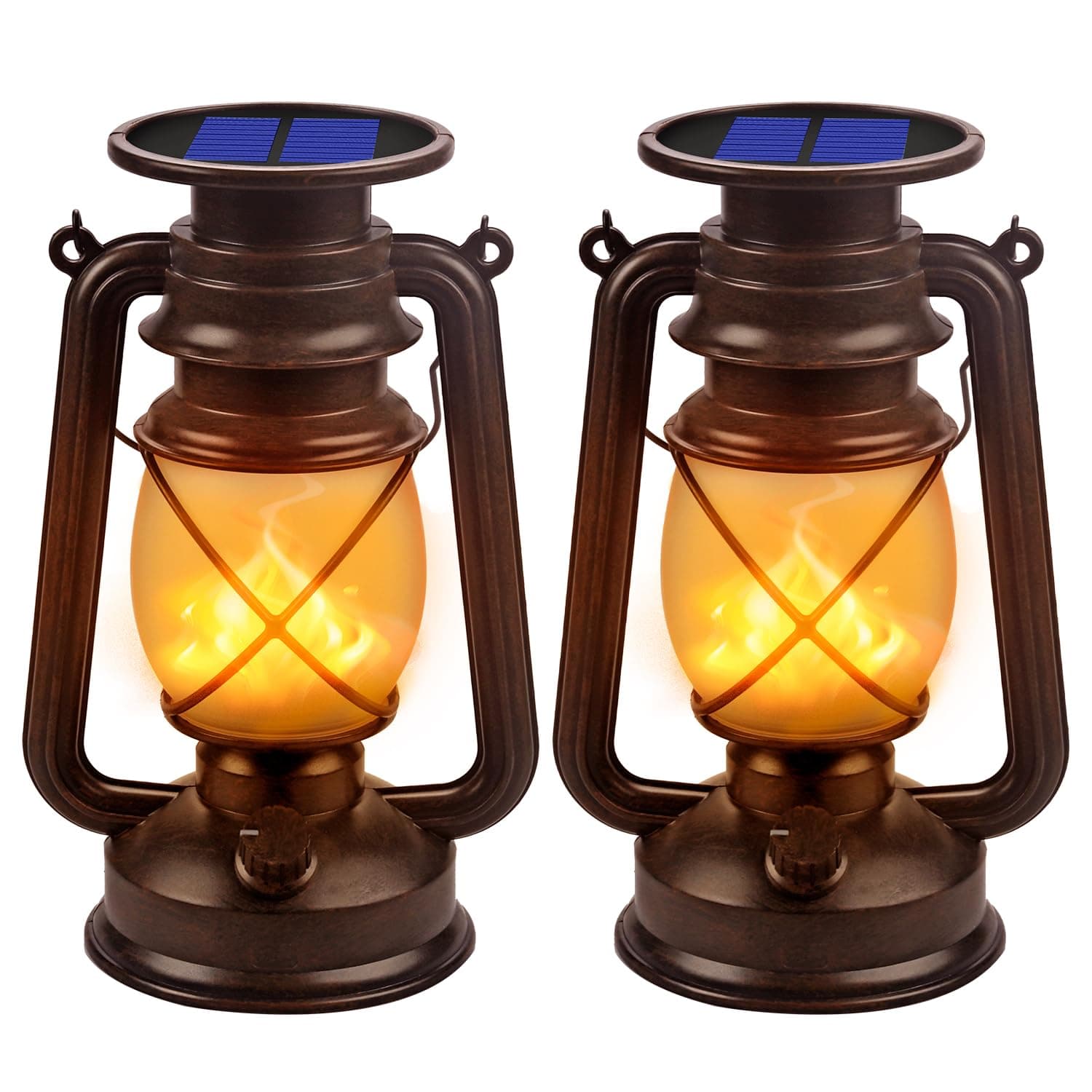 Solar Lantern Outdoor Hanging Solar Lights Dancing Flame Led Waterproof Camping Lamps, Landscape Decor for Table Patio Garden Yard Pathway Porch 2 Pack