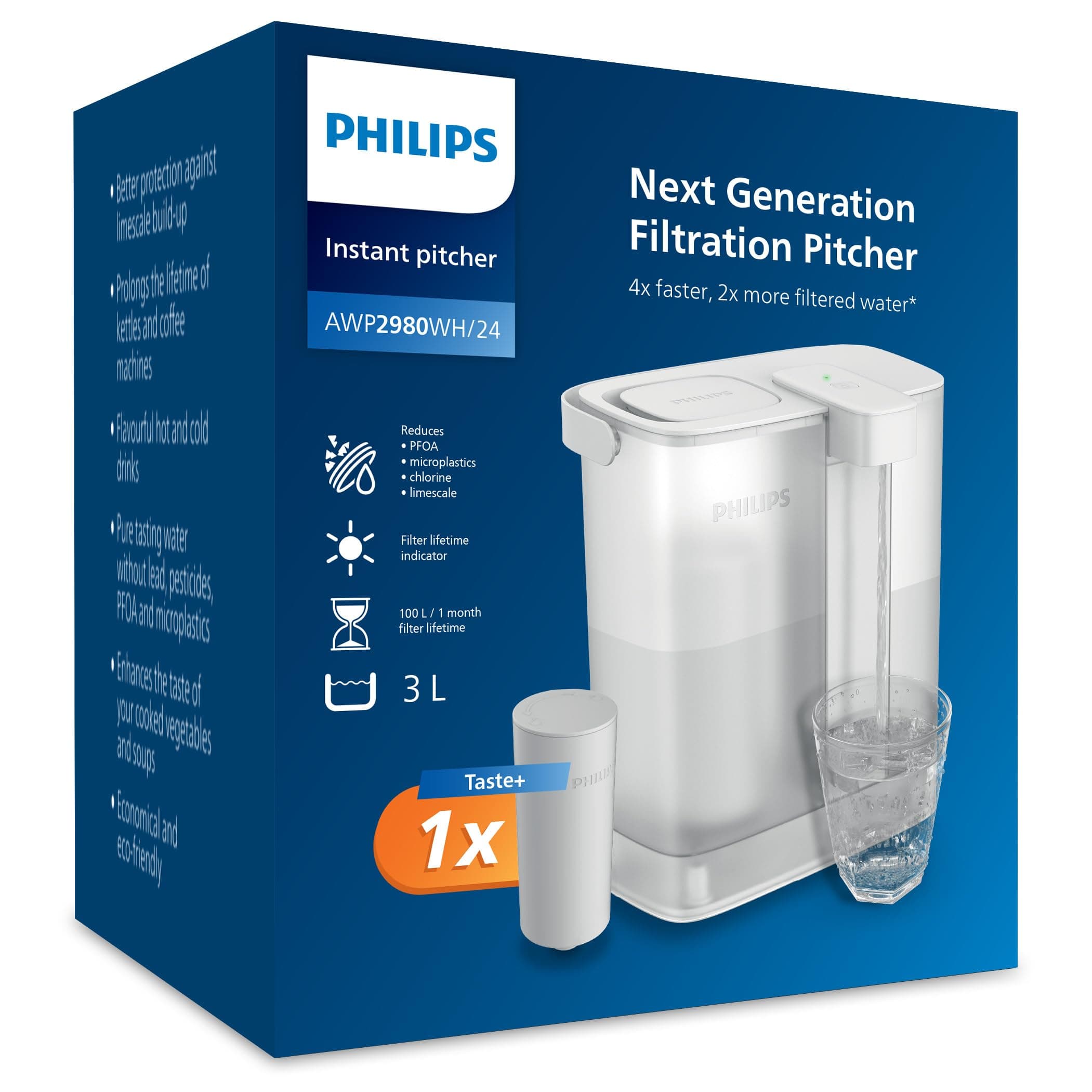 Philips Water Instant Water Filter - 3L Capacity, 1L/min Fast Flow, USB-C Rechargable
