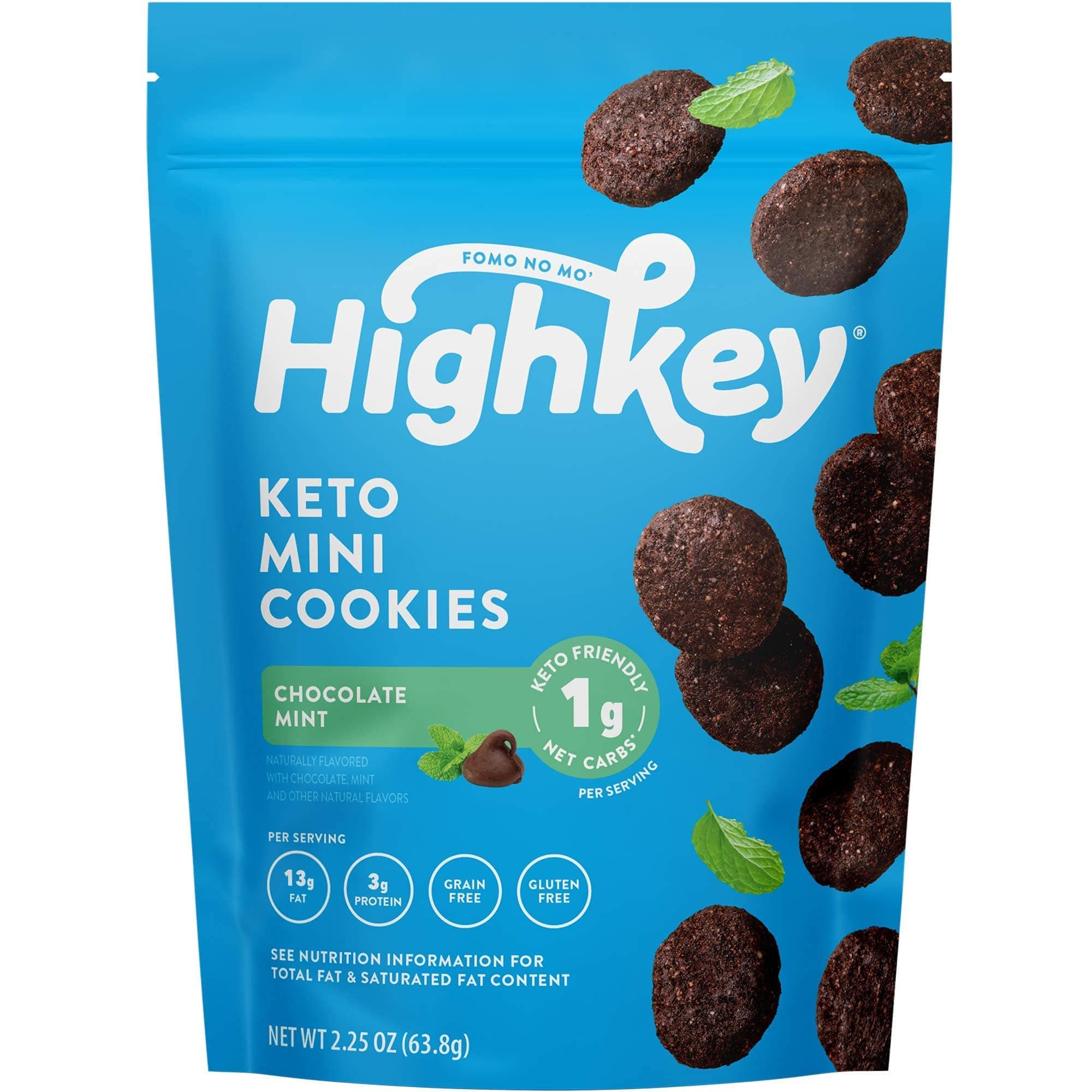 HighKey Keto Snacks Low Carb Cookies - Grain & Gluten Free Foods - No Sugar Added Dessert Snack Treats - Healthy Protein Cookie Sweets - Paleo and Diabetic Friendly Food - Chocolate Mint - 1 Pack