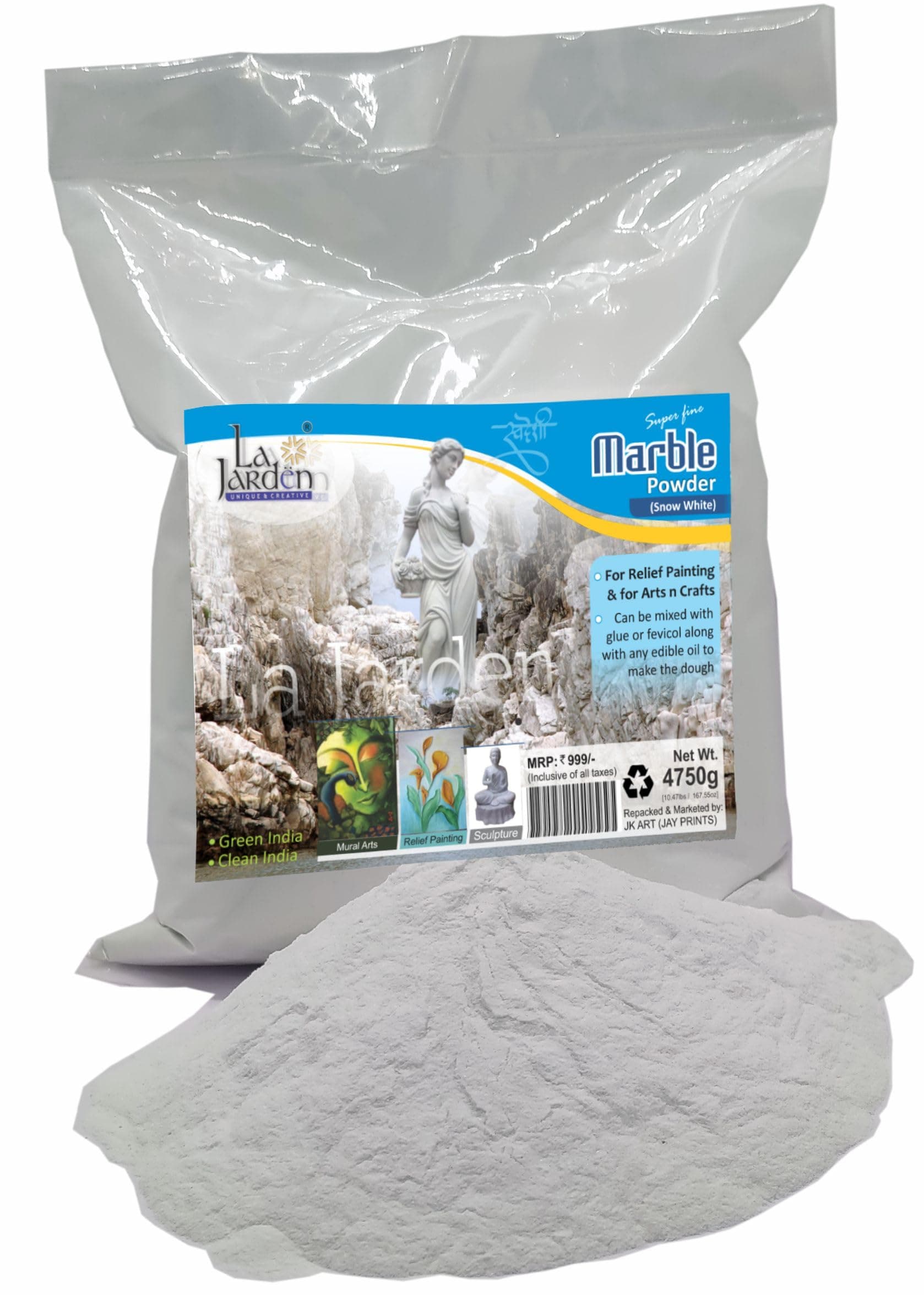 La Jarden® LARGE PACK 4.75Kg White Fine Marble dust Jumbo pack | White Marble Powder for Mural Art | Relief Painting | Raised Art | All Arts & Crafts | A1 Quality Marble Powder | DIY white clay powder | Wall embossed sculpture art material