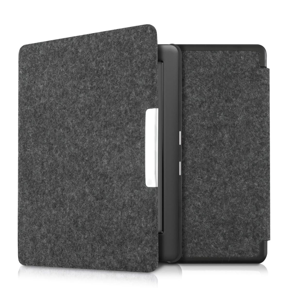 kwmobile Case Compatible with Kobo Glo HD/Touch 2.0 - Book Style Felt Fabric Protective e-Reader Cover - Dark Grey