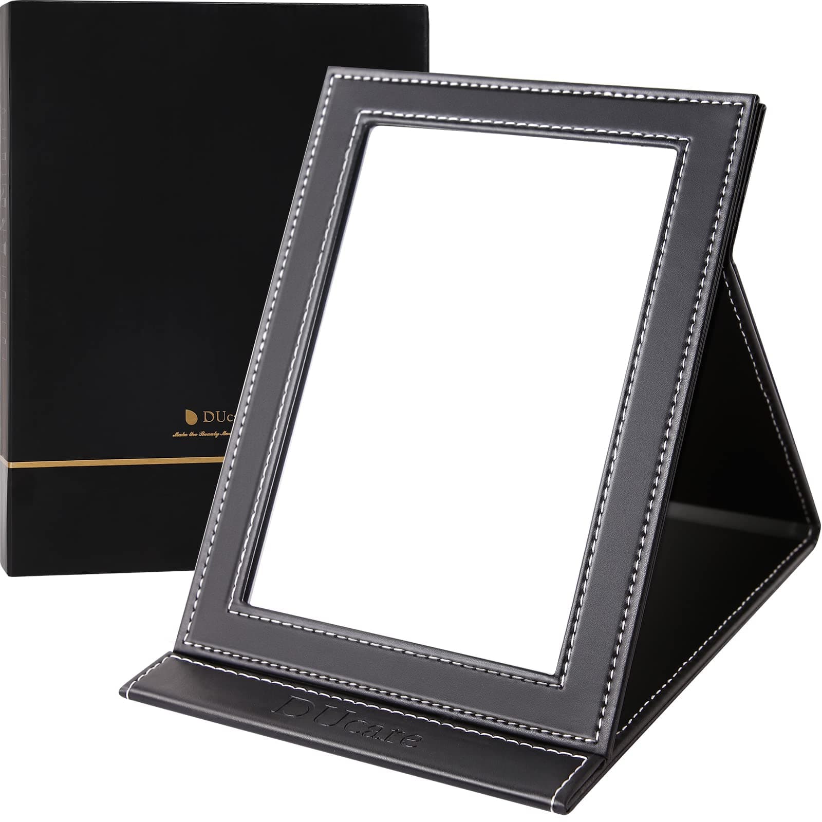 DUcare 6" x 8" Folding Desk Mirror - Ultrathin Portable Travel Mirror with Adjustable Stand, HD Distortion-Free & Cushioned Edges, for Camping/Office/Home