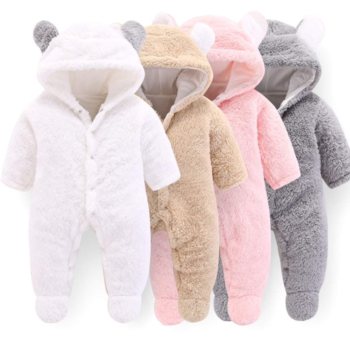 HaokainiNewborn Bear Warmer Snowsuit Cotton Fleece Hooded Romper Jumpsuit for Baby Girls Boys