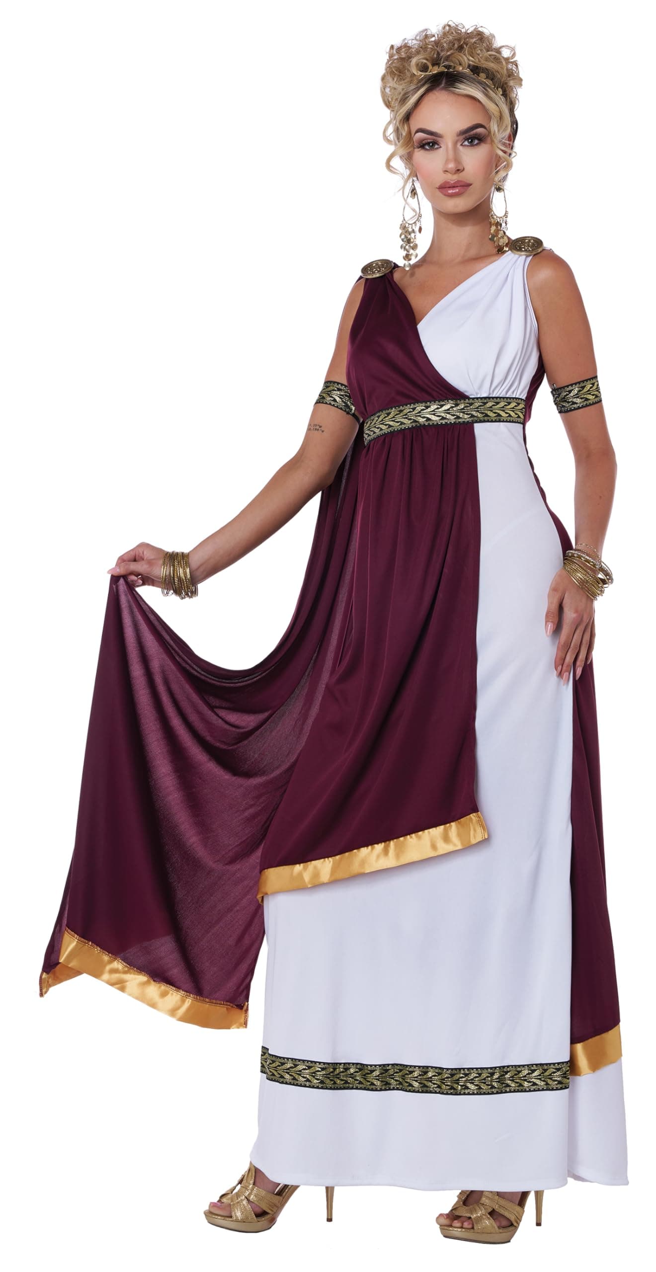 California Costumes 1069 Roman Empress Greek Adult Costume, Maroon,White, One Size