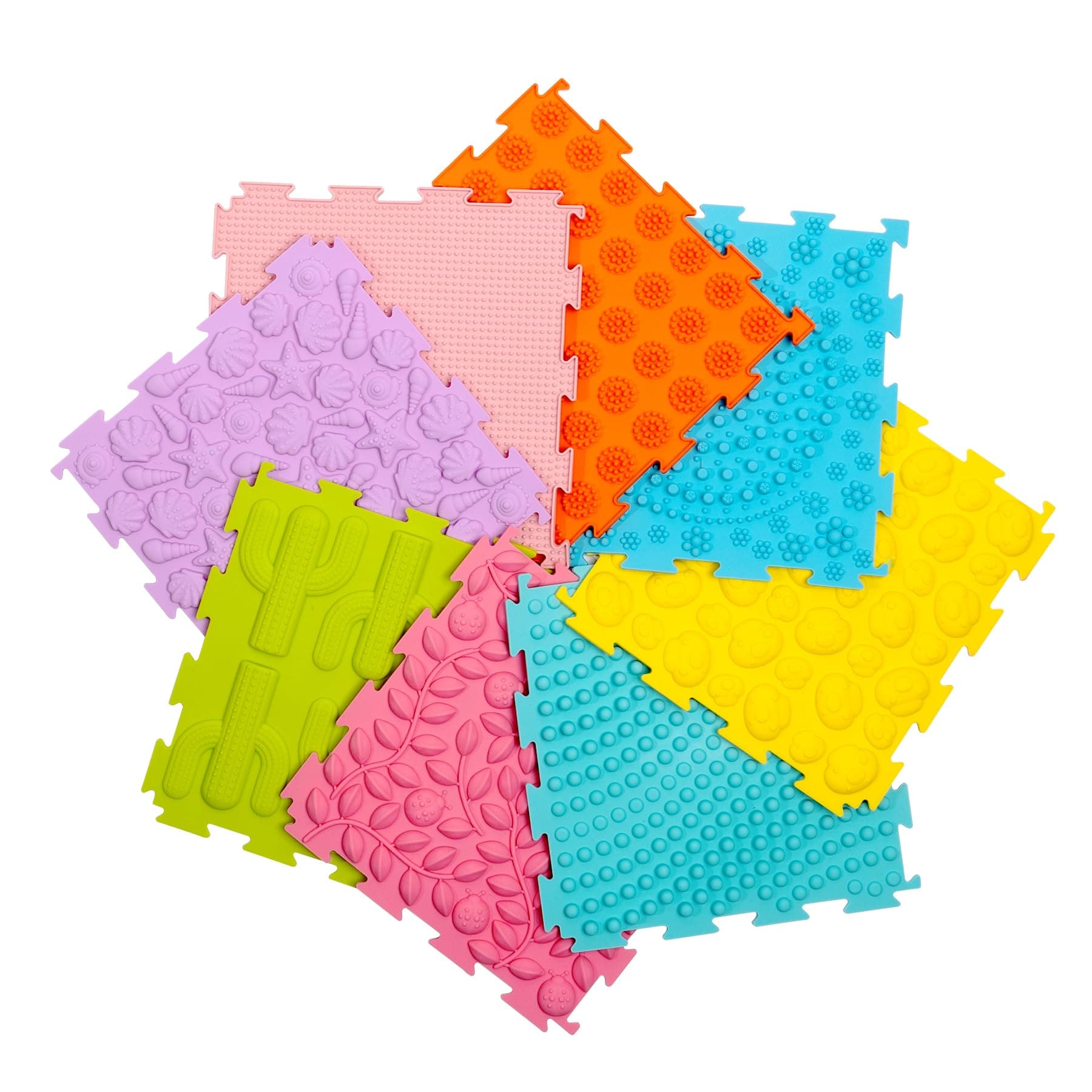 8 Pcs Sensory Mats, Sensory Tiles Puzzle Floor Mat for Kids Sensory Room Items,Different Patterns and Colors - Silicone Massage Orthopedic Mat for Children with Autism